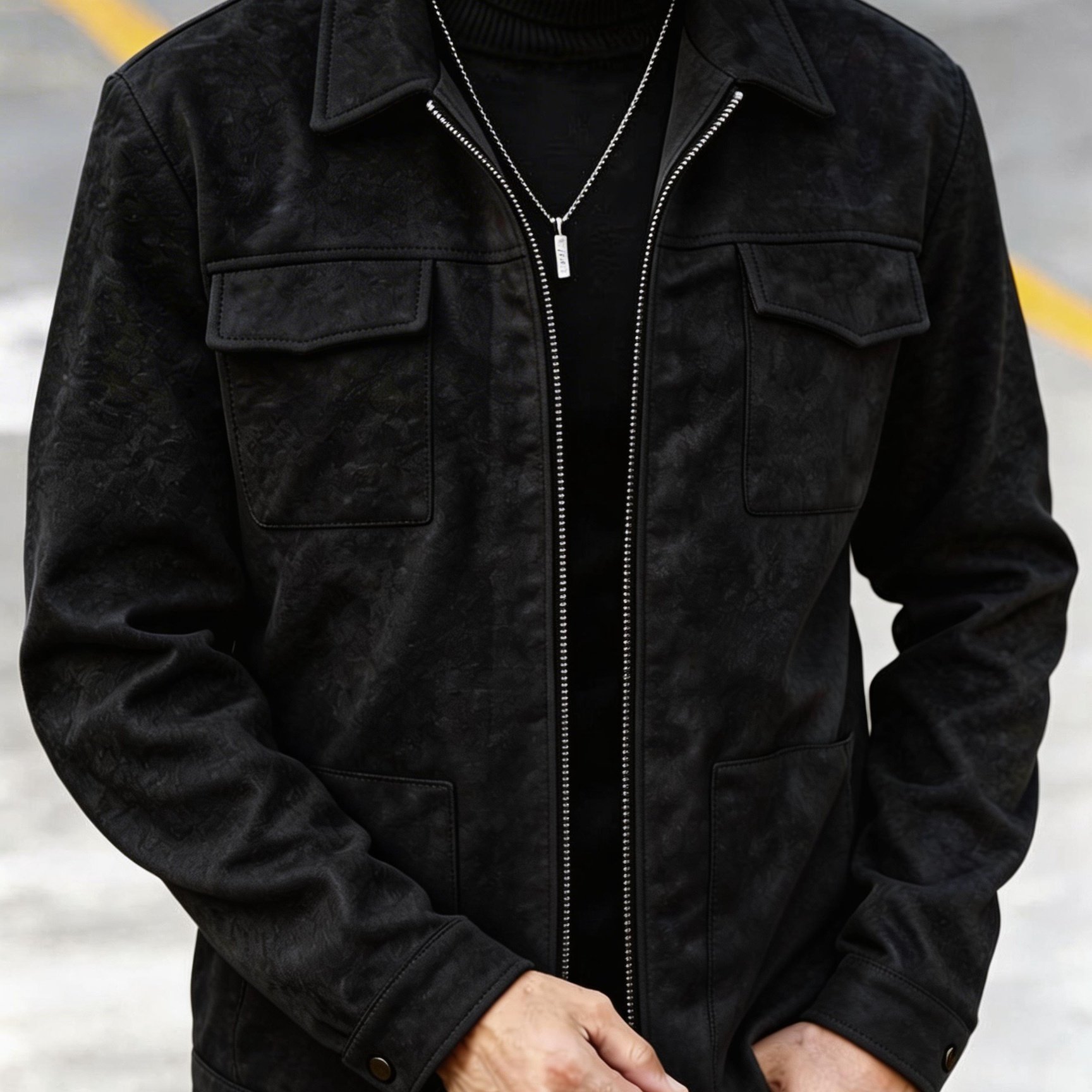 TEMU Men's Cargo Jacket Loose Stand Collar Zipper Casual Daily Work Trendy Versatile Fashion Individual Outerwear