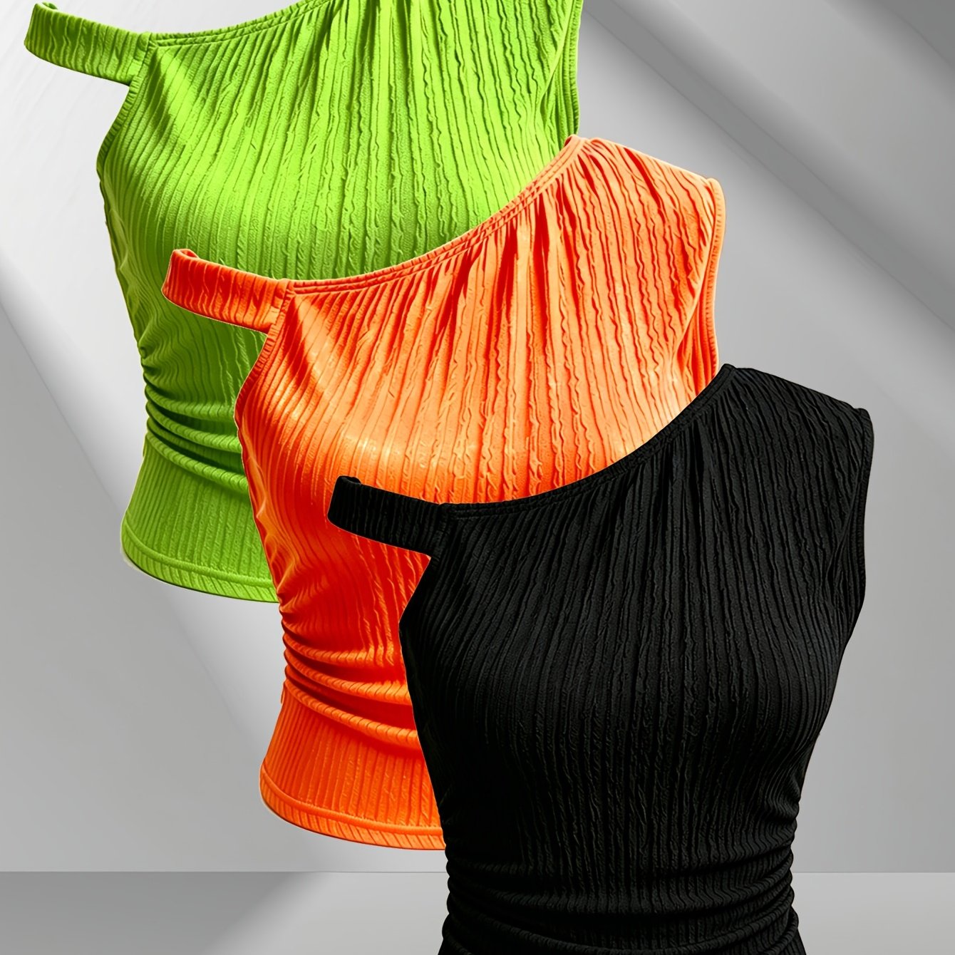 TEMU 3pcs Women's Slim--shoulder T-shirt With Ruched Design, Shoulder Straps, Elegant And Comfortable