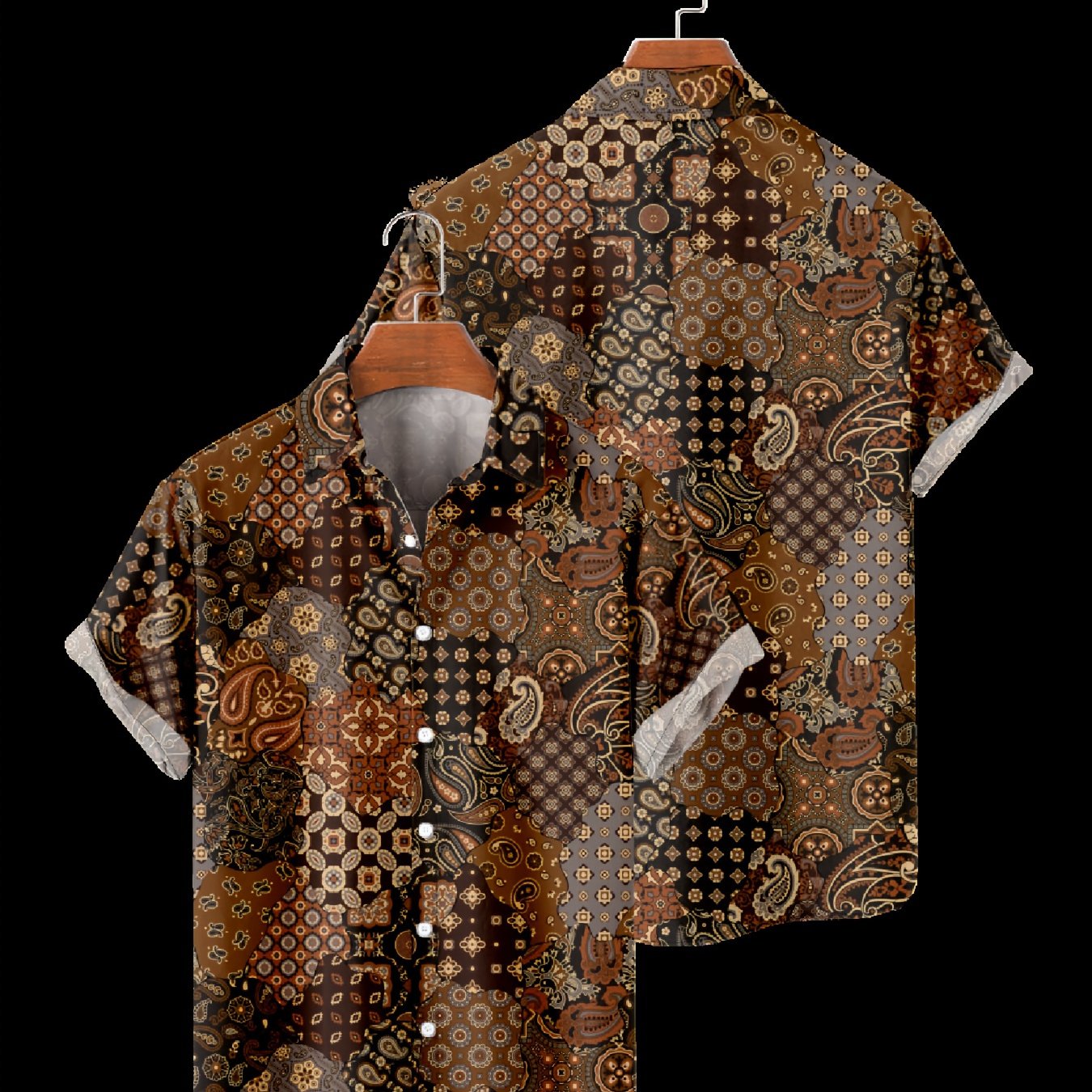 TEMU A Lightweight And Breathable Men's Formal Casual Shirt Featuring A Brown, White, And Beige Paisley Design. This Regular Fit Button-up Shirt Is