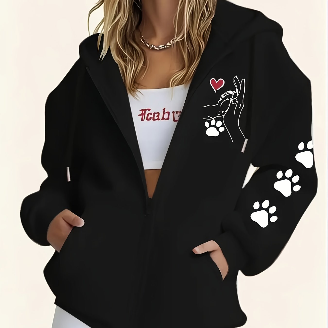 E-shop Damen Casual Kapuzenpullover mit Reißverschluss Bärenpfoten-Ärmeldesign, Maschinenwaschbare Komfortfutter, Warme Herbst/Winter Sweatshirt,
