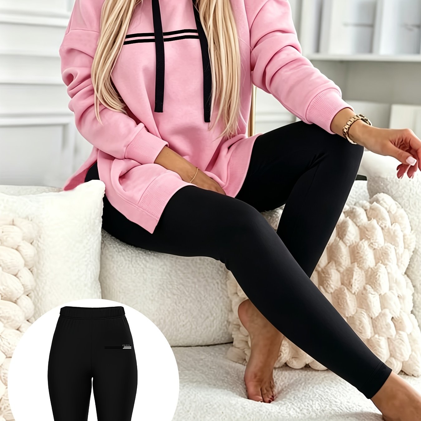 TEMU Autumn/winter Set: Hooded Sweatshirt And Fitted Long Pants (pattern Print Design)