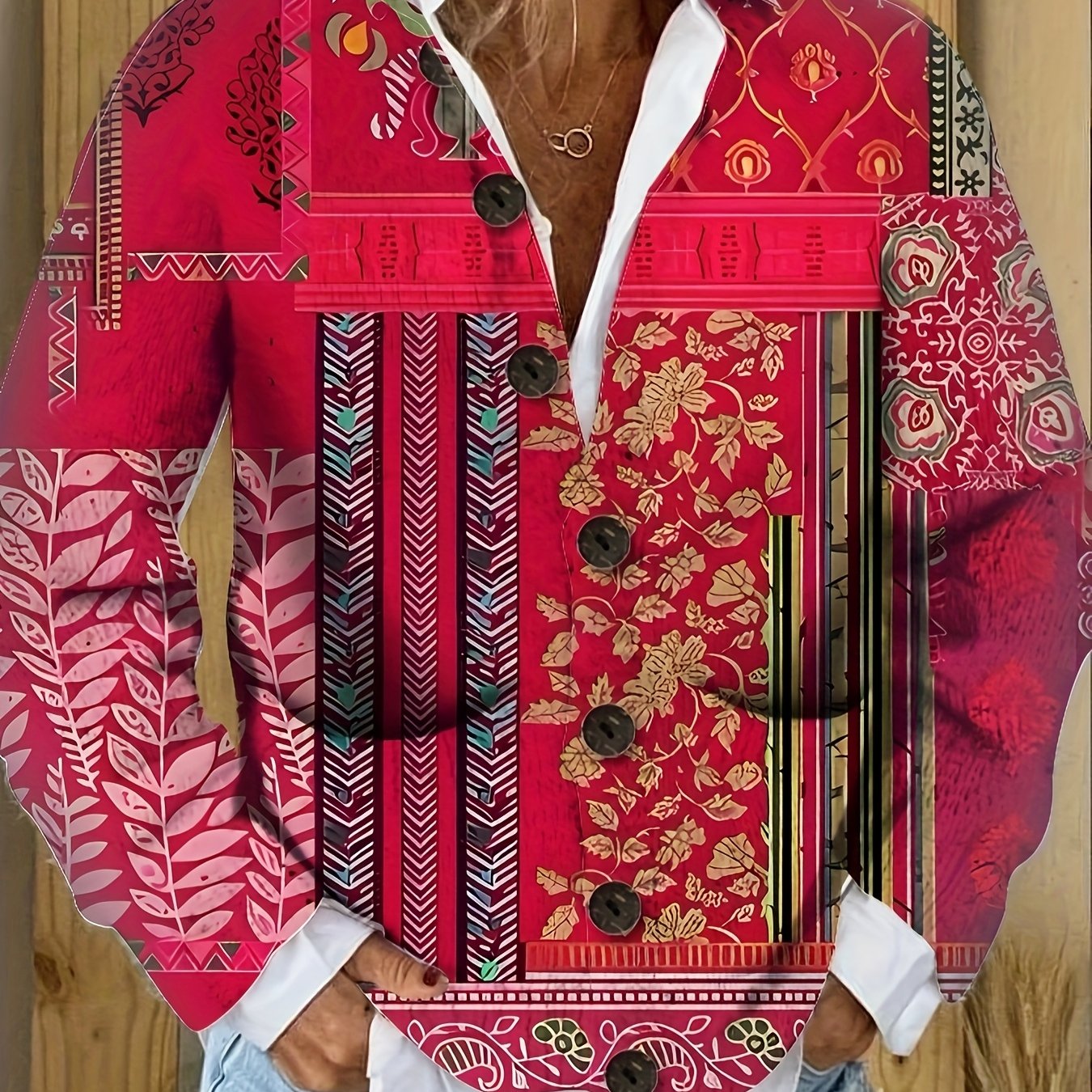 TEMU A Vibrant Floral-patterned Long-sleeve Women's Cardigan With Pockets, Featuring A Trendy And Casual Design