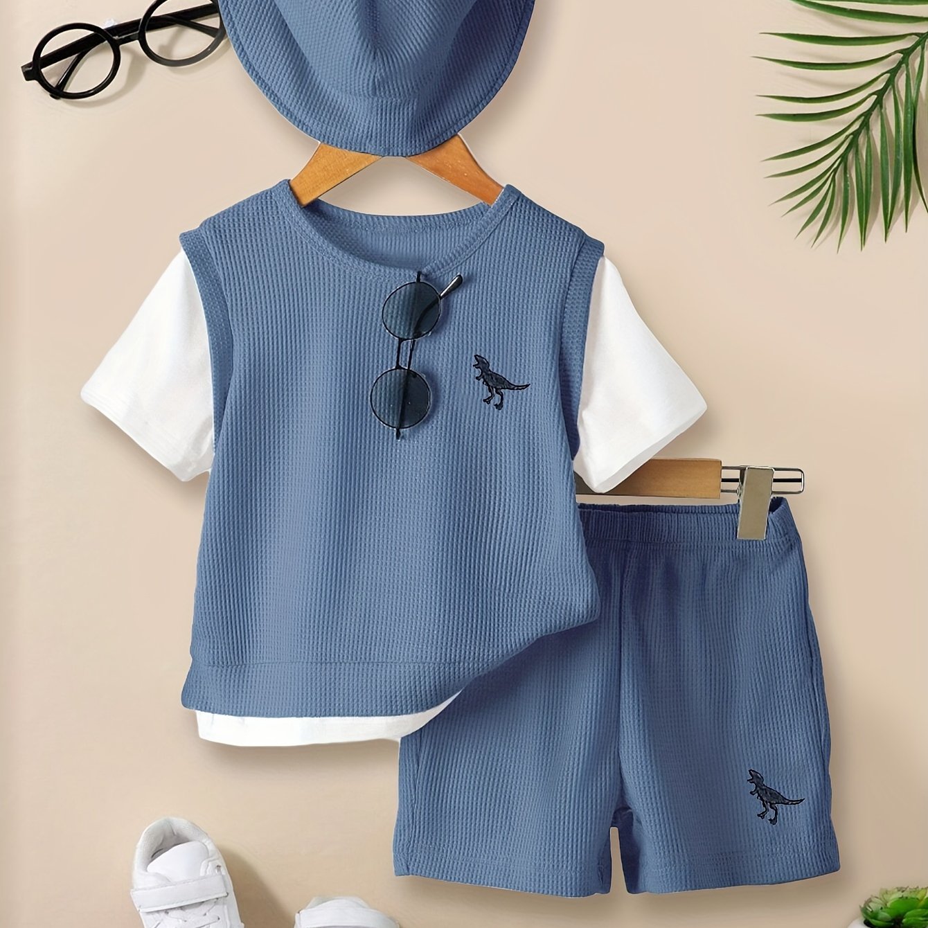 Image of Boys' Waffle Knit Color-block Fashion Set, Perfect For Outdoor