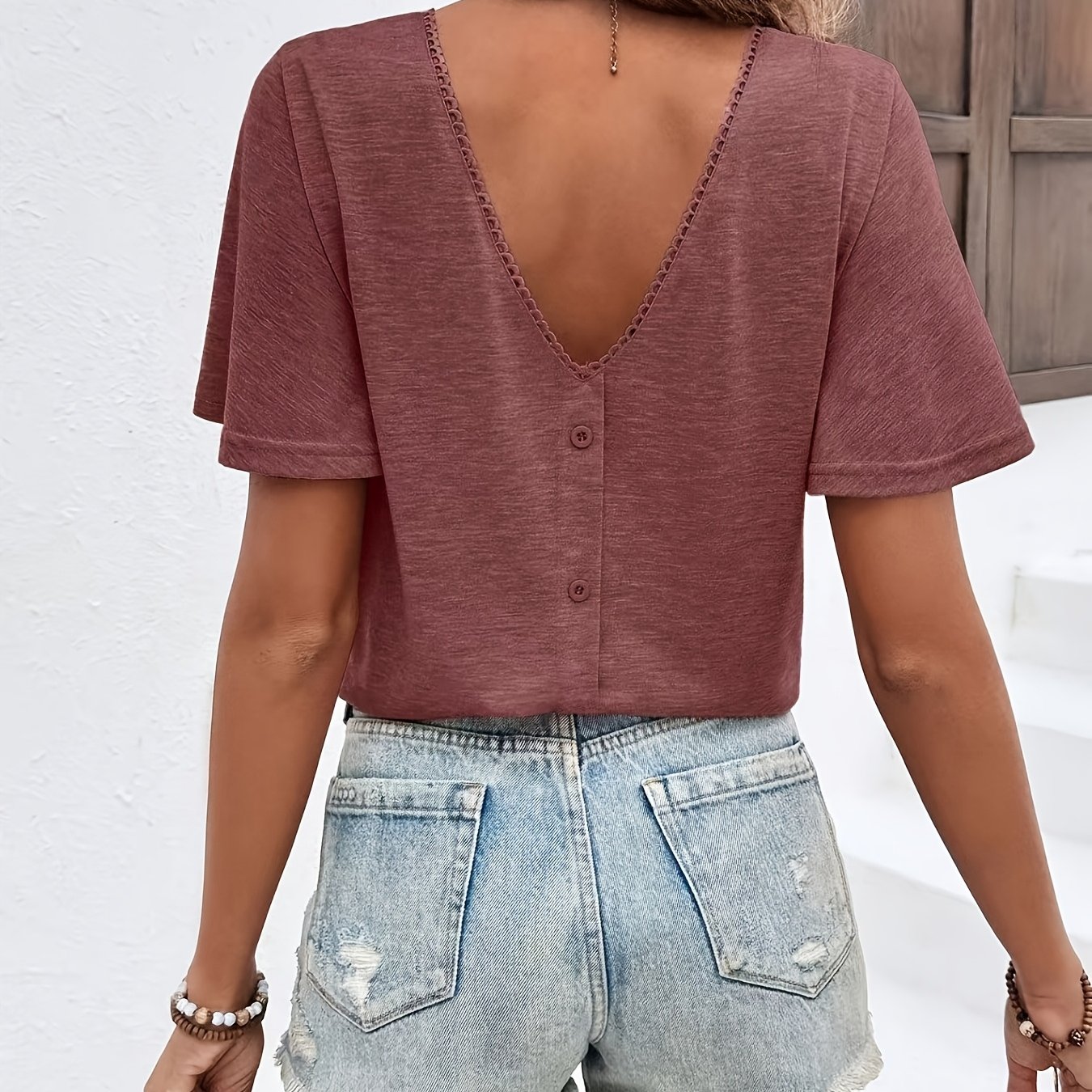 Women's Casual Backless Button T-shirt