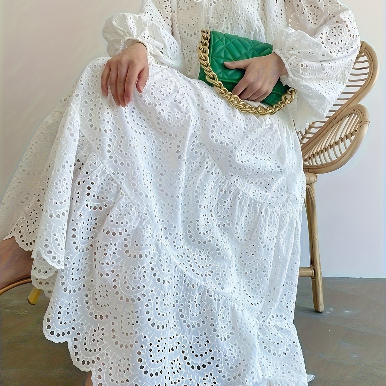 TEMU Women's Embroidered Hollow-out Dress, Bohemian Style Fashion Casual Festival Outfit, & Heightening Effect, Comfortable Texture, Suitable For