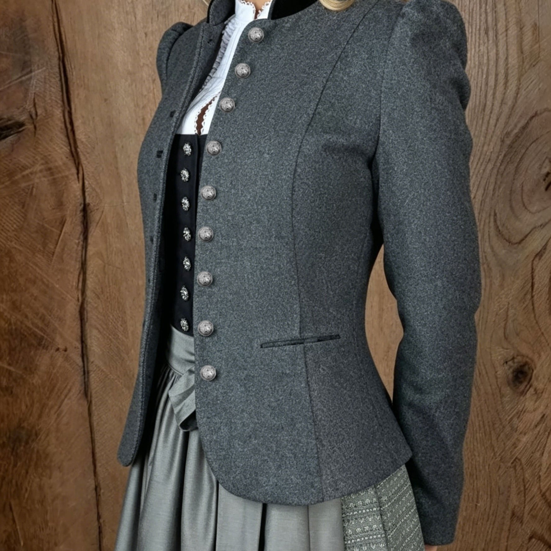 TEMU Autumn/winter Vintage Slim-fit Tweed Cropped Top, Collar With Carved Buttons, Puffed Shoulders, Waist-cinching, Commuter Blazer Jacket Kydx