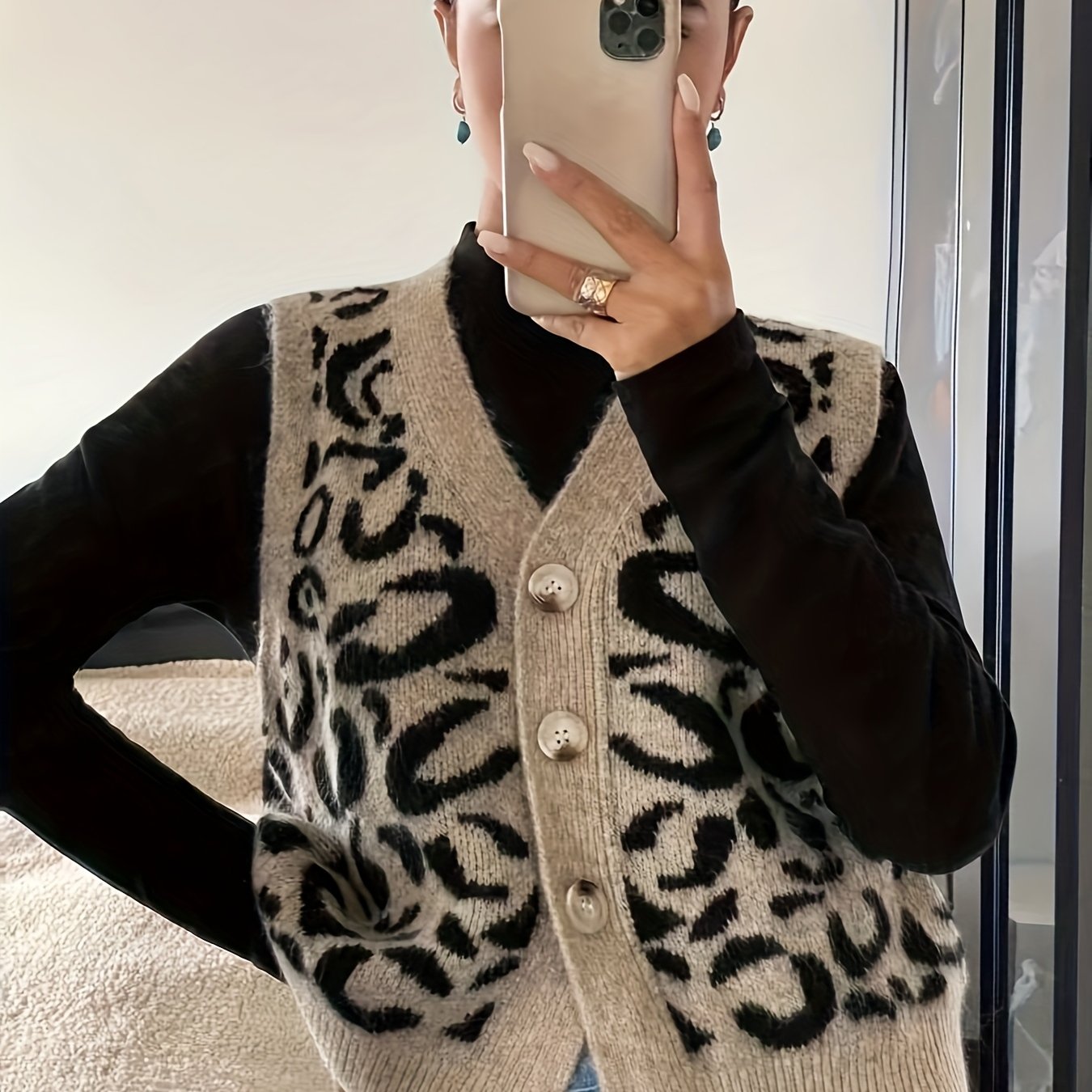 E-shop Frühlings-/Sommer Neues Damen Single-Breasted V-Ausschnitt Leopardenmuster Ärmelloses Lässiges Tägliches Pendler Weste Pullover Top