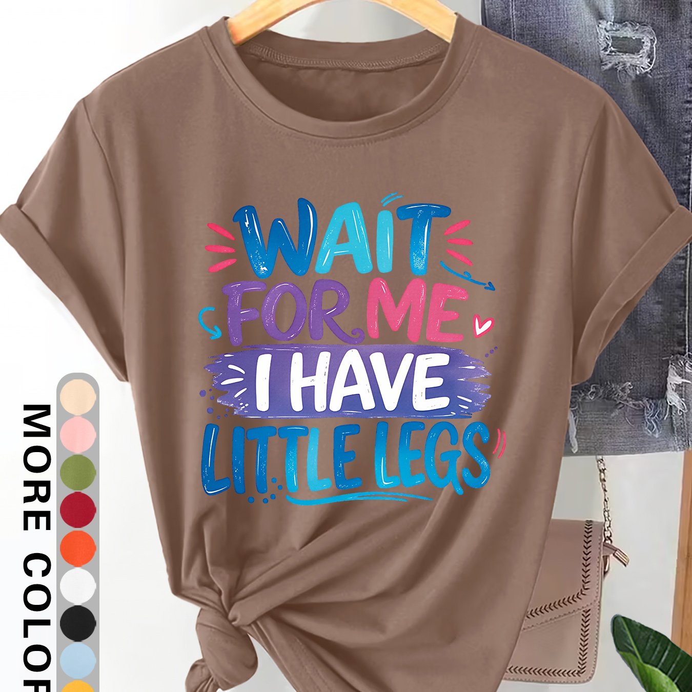 TEMU Women's Plus Size Vintage " I Have Little Legs" T-shirt - Funny Text Print Crew Neck Casual Top, Suitable For Spring Summer Fall Casual Attire,