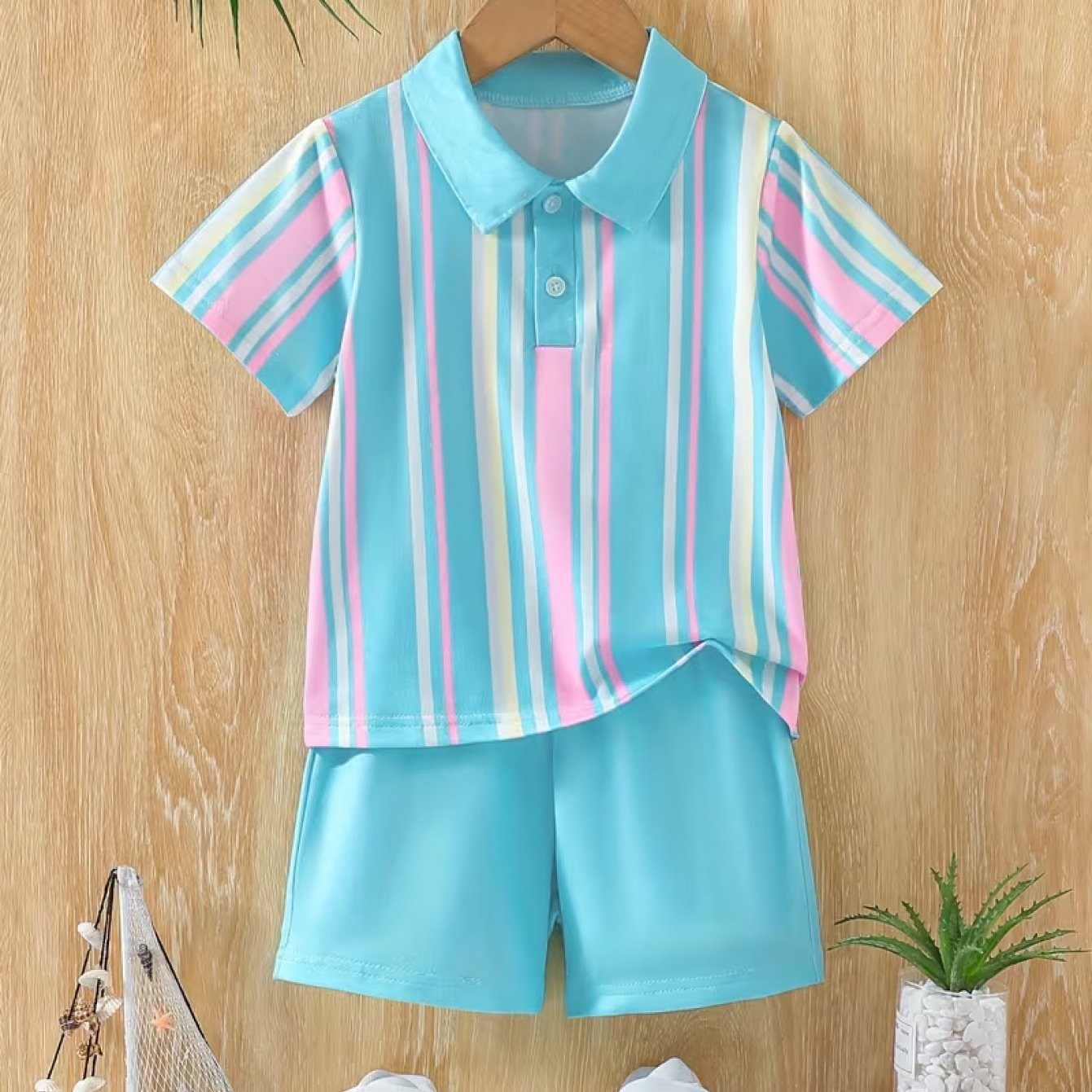 Boys' Fashion Shirt Set, Perfect For Outdoor