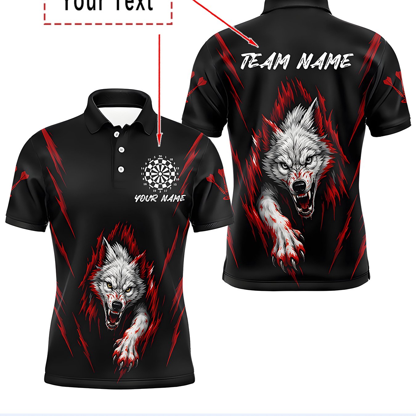 TEMU Custom Men's Darts -shirt (washable) - Customize With Name And Name, Blood Shadow Hungry Wolf Design, Breathable Darts Club Competition And