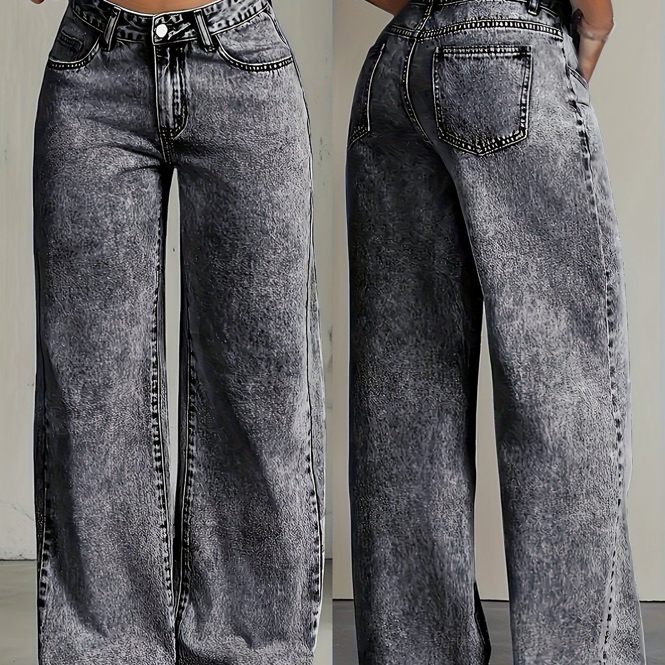 Image of Women's Straight-leg Jeans, Classic Snowflake Wash Wide-leg Pants, Loose And Comfortable, Casual And Elegant, Blue, Gray, Wear, Suitable For Everyone