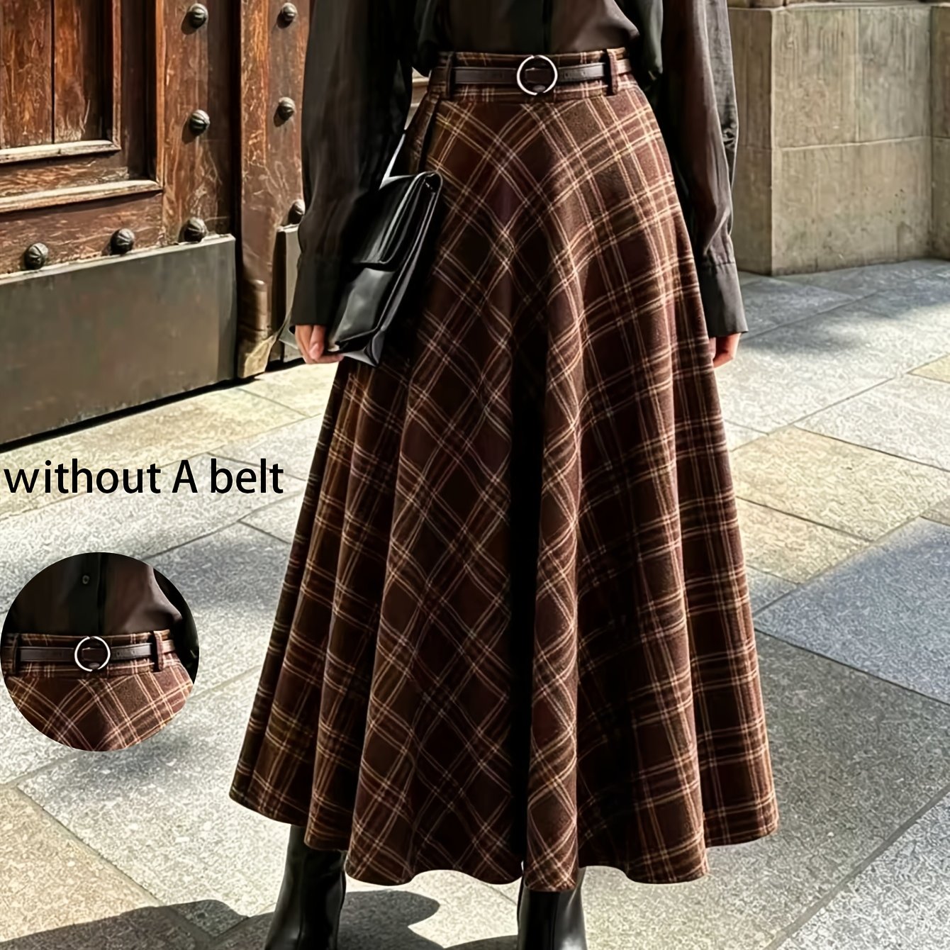 TEMU Women's High-waist Skirt, Elegant Fall Winter Outfit, A-line Silhouette, Effect, Date Casual Vacation Long Dress
