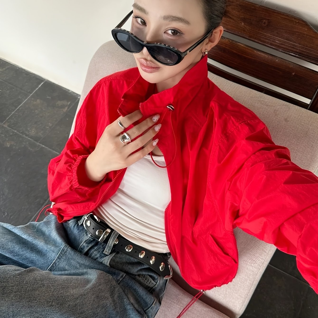 TEMU Yy260616137 Directional Style Spring Red Short Jacket Fashionable All-match Waist-cinching Style