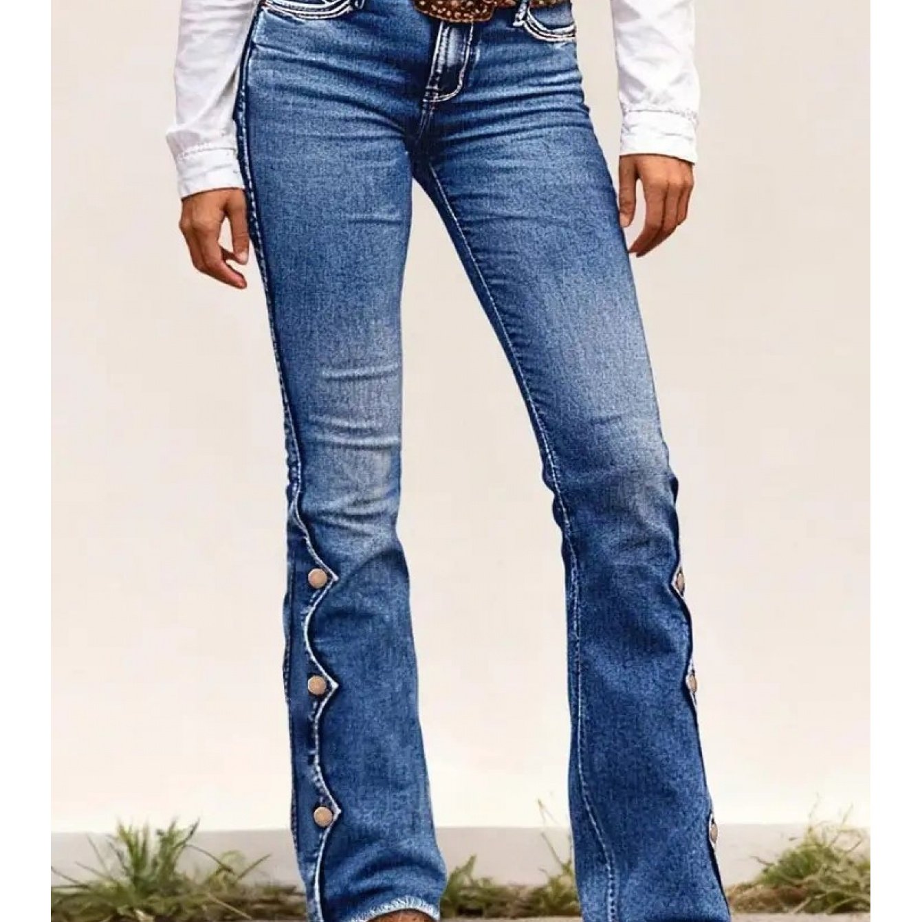 Women's Jeans | Retro Embroidery Style, Three-dimensional Tailoring Details, High Waist Elastic Slim Flared Pants, Suitable For , Casual Versatile Women's Denim Trousers, Solid Color