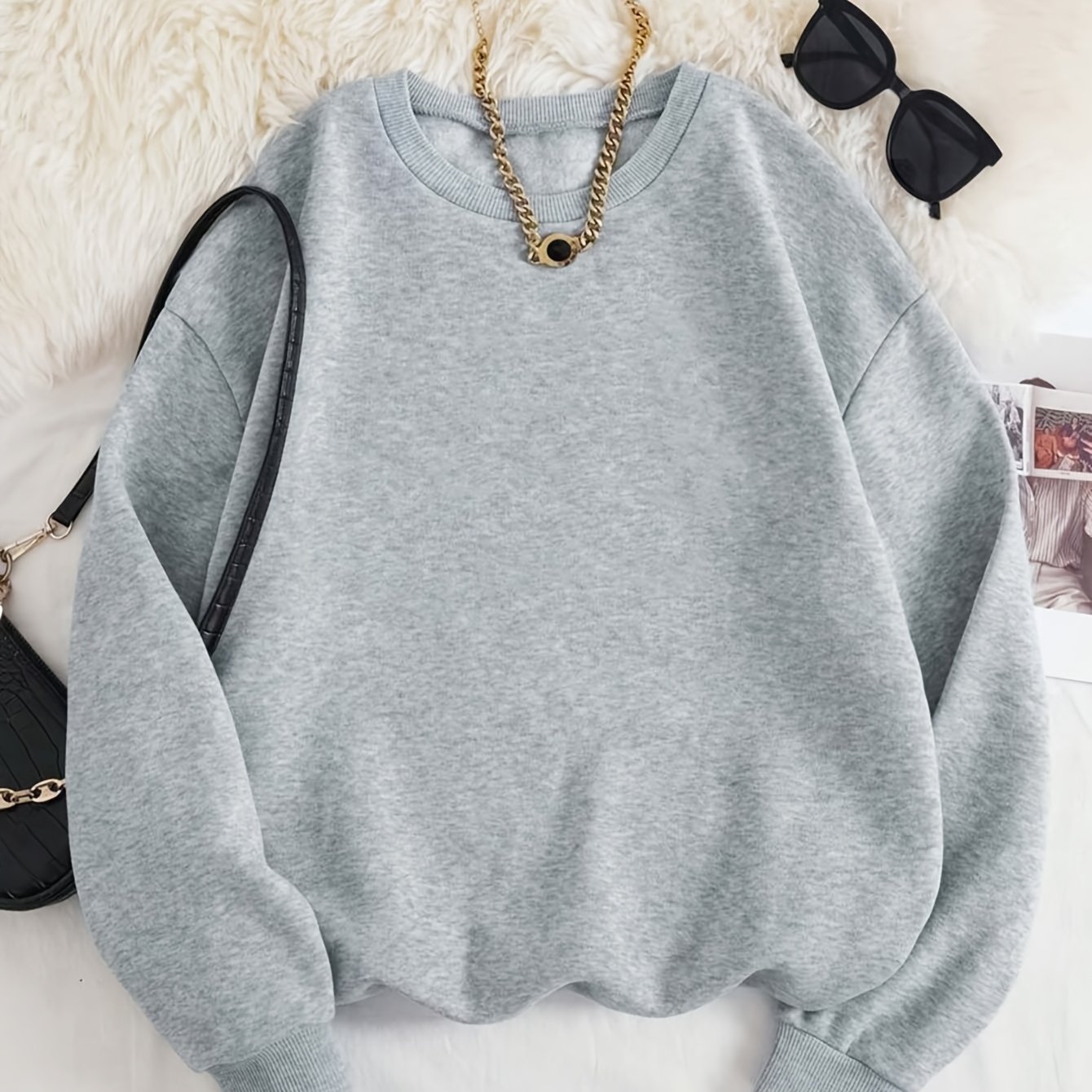 TEMU Light Board, One-piece Easy Sweatshirt For Women, Early Autumn Style Loose Casual Non-collision Top