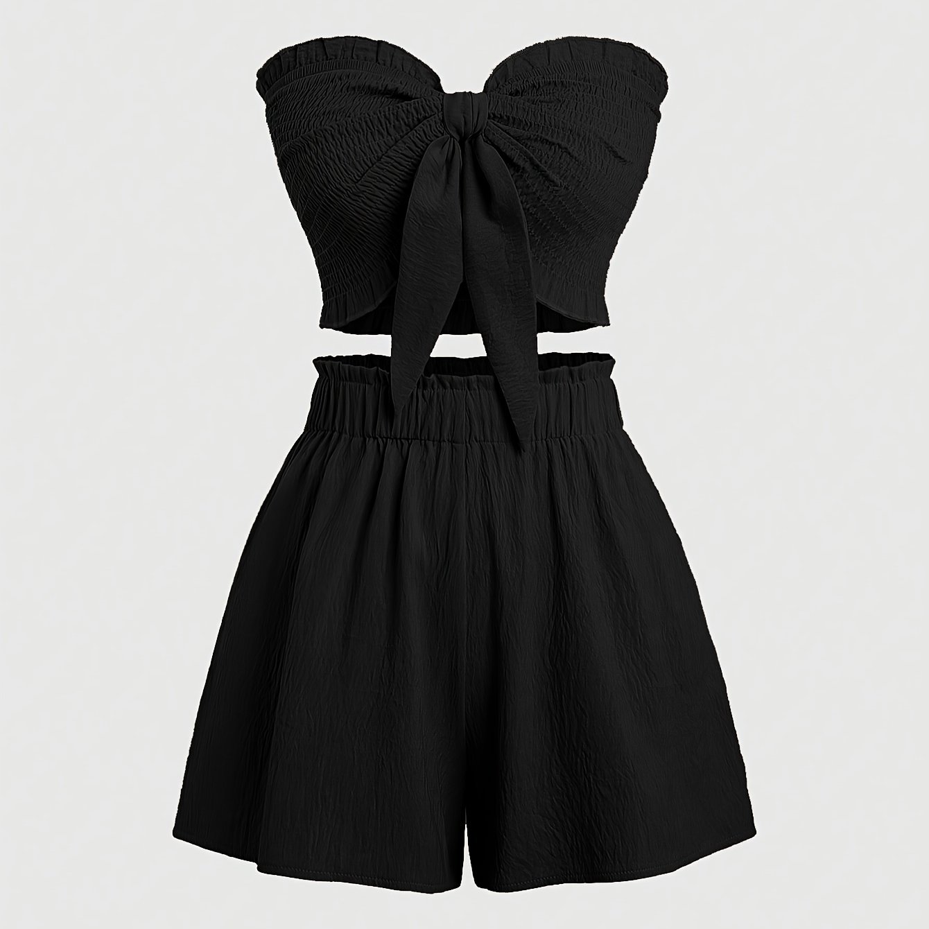 TEMU 2pcs Women Solid Front Knot Camisole Top And Shorts Casual Co-ord Set