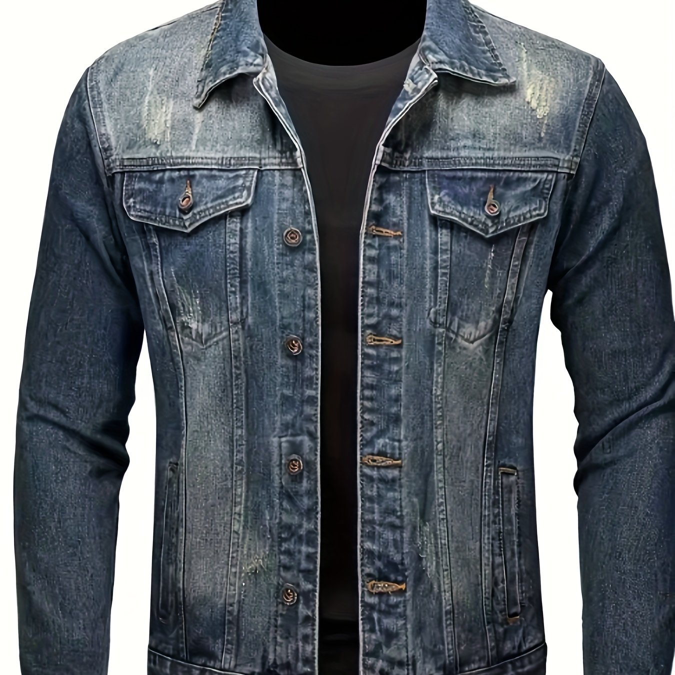 Hme Men's Casual Loose Flight Jacket, Retro Street Fashion Outerwear, Hip-hop Style, Y2k Trend, Suitable For Daily Work And Autumn And Winter Wear, Slim-fitting Denim Jacket