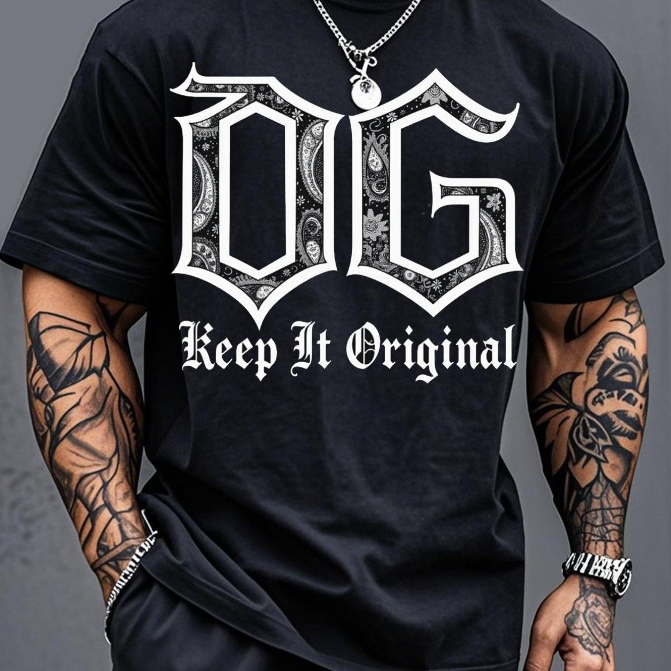 TEMU Men's Halloween Original Graphic T-shirt Featuring A Dark Gothic Paisley Design, Crew Neck, Loose Fit, And Comfortable Streetwear Style, Ideal