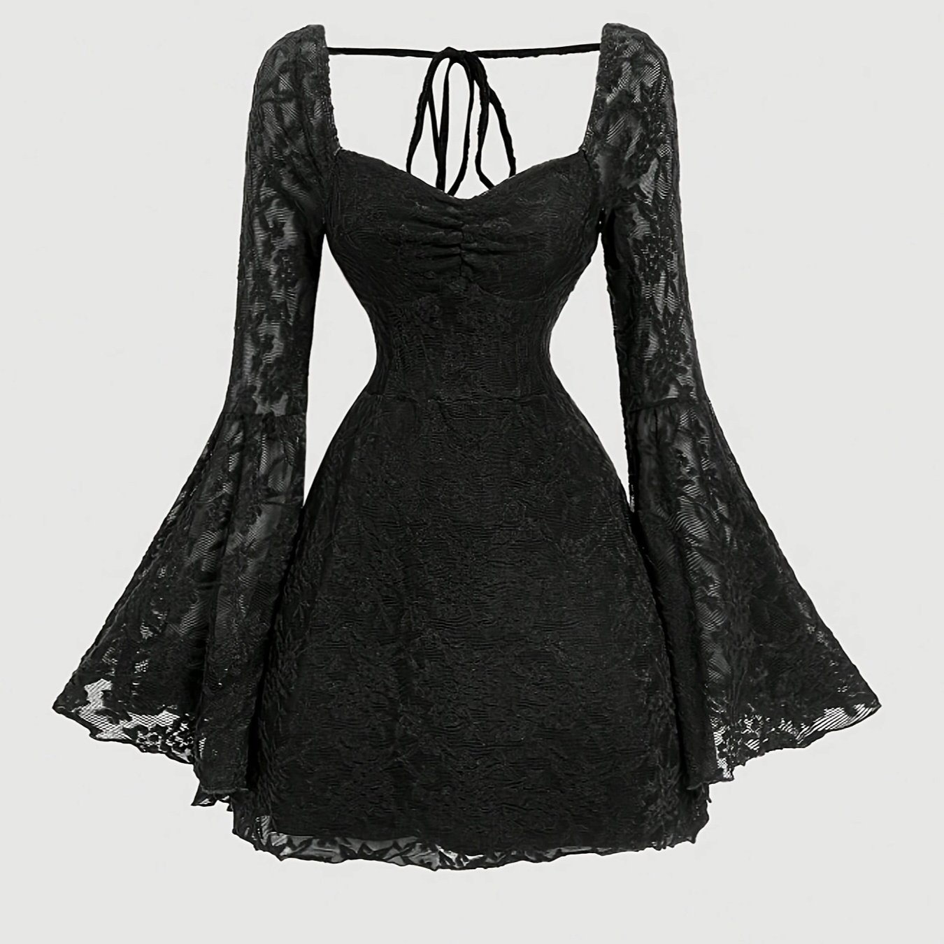 Image of Lettuce Gothic Style Flared Sleeve Short Dress For Thanksgiving, Christmas, And New Year Wear Ns702