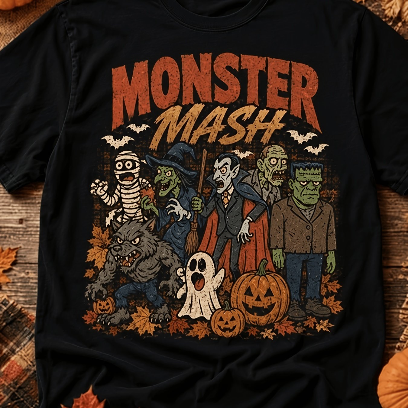 Women's Graphic T-shirt, Vintage Print, Retro Horror Crew Neck Short Sleeve Tee, Casual Fall Top