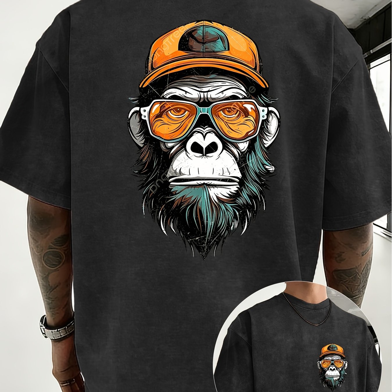 TEMU Men's Featuring A Vintage- Neck And Breathable-printed With A Cool Wearing A And Stylish Fashion Glasses Design-suitable For Casual Summer