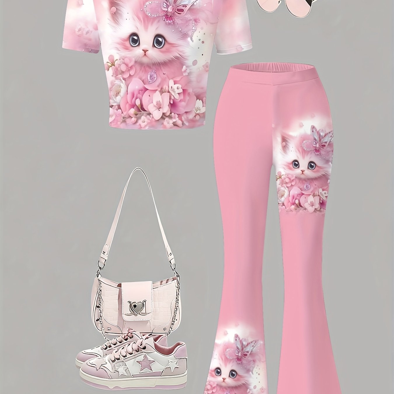 A 2pcs Set Featuring A Short-sleeved Top And Flared Pants, Ideal For Teenagers As Casual Wear. The And Design Perfect For Indoor And Outdoor Use, Perfect For Outdoor
