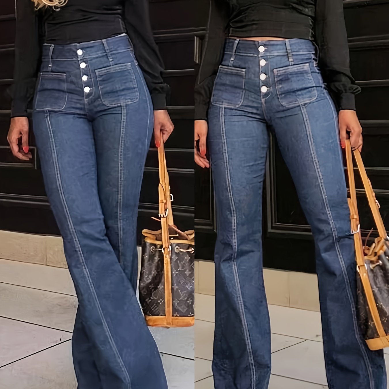 Image of Fashion, Women's Flared Jeans, New For , Stretch, Slim Fit Flared Trousers For Women