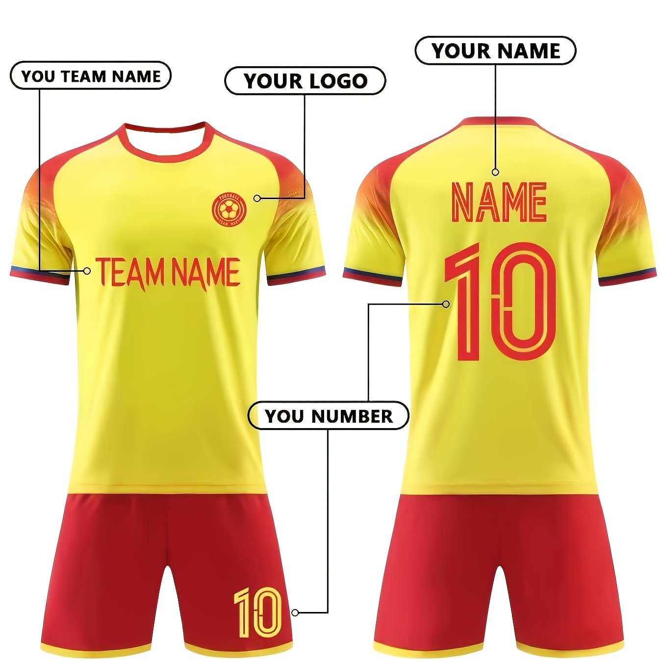 TEMU Set Maglia Personalizzata - Completo da Calcio con T-shirt a , Maglia da Adulto Personalizzata con e Numero da , Completo da Allenamento 2 Pezzi