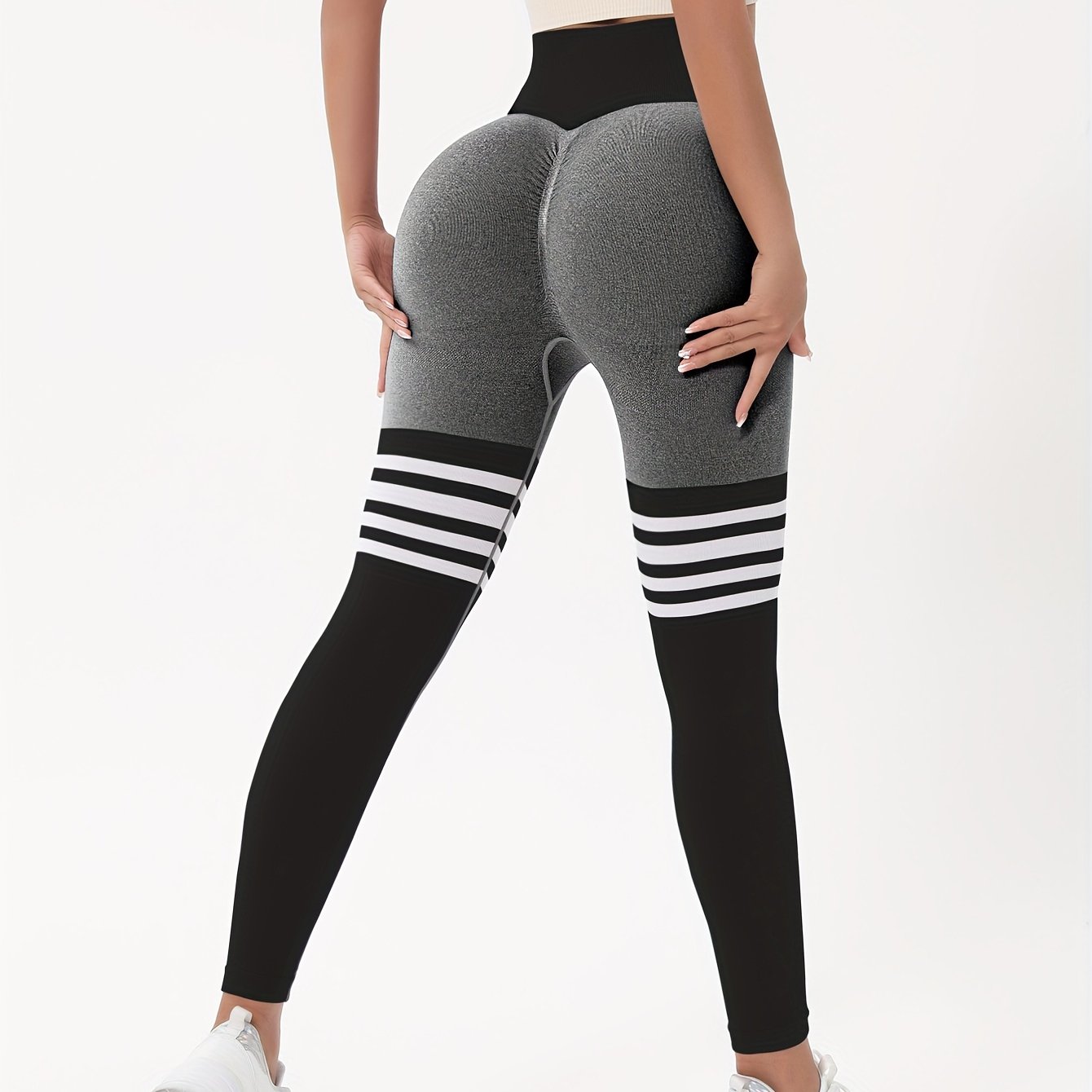 Image of Yoga Future Striped Print Wide Waistband Sports Leggings