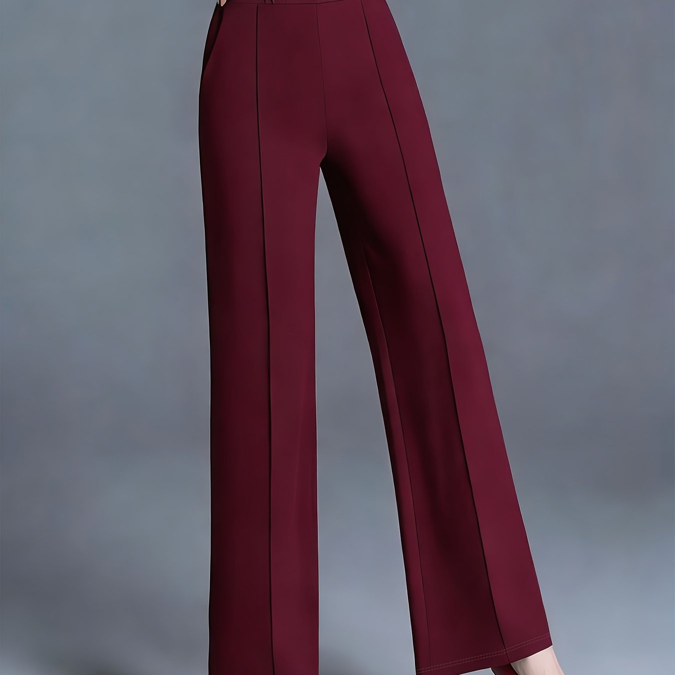 TEMU Chic High-waisted Wide-leg Trousers For Women - Comfortable Solid Color Casual Pants With Elastic Waist, Perfect For Work And Everyday Wear And