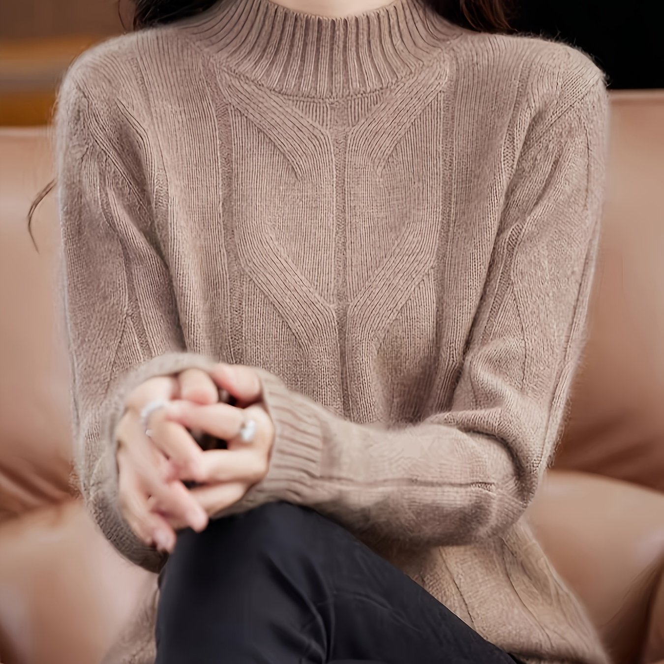 TEMU New Versatile Solid Color Thick Sweater Top Semi-high Neck Long Sleeve Loose Fit