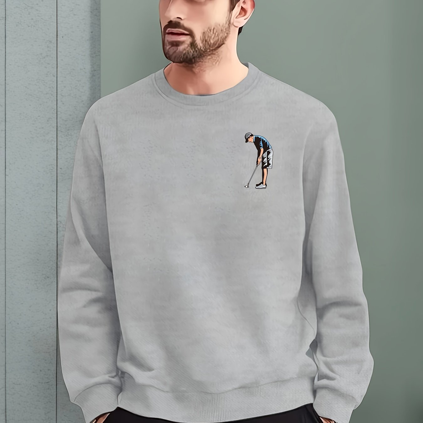 TEMU Playing Golf Pattern Crew Neck Sweatshirt, Men's Casual Street Style Sports Top