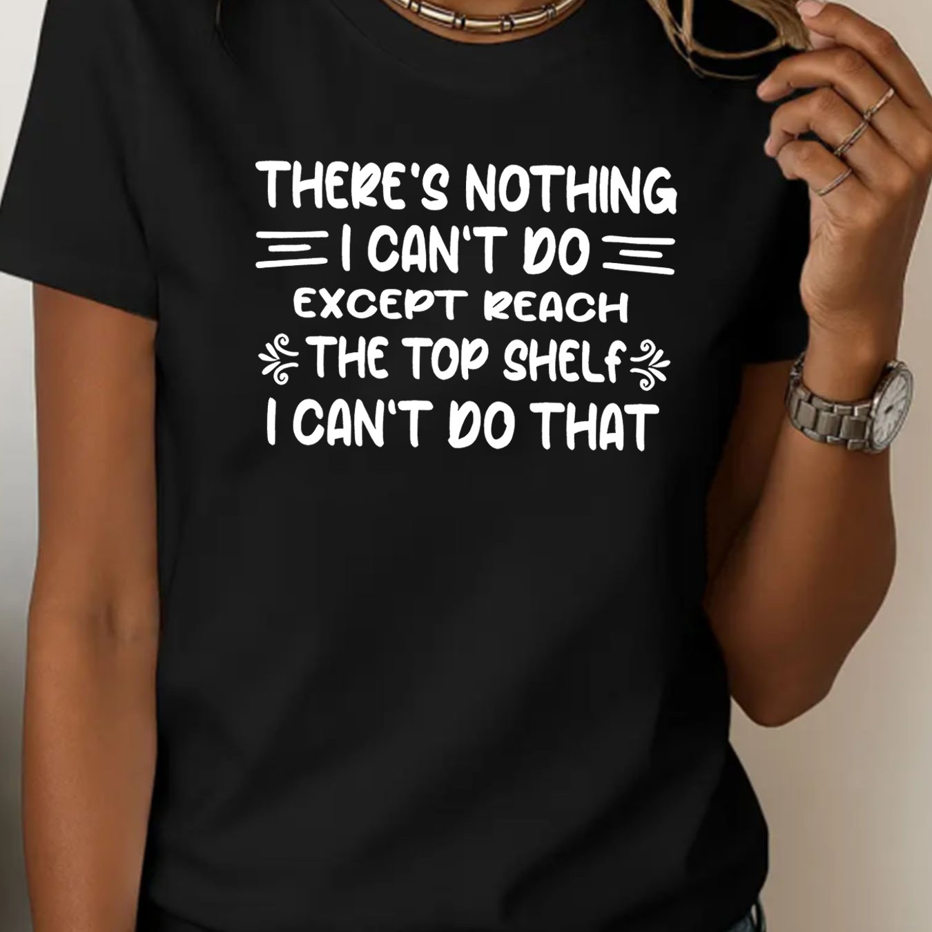 TEMU Women's Summer Crew Neck Short Sleeve T-shirt, Nothing I Cant Do Shelf Slogan, Humorous Theme, Soft Comfortable Fabric, Breathable Lightweight,