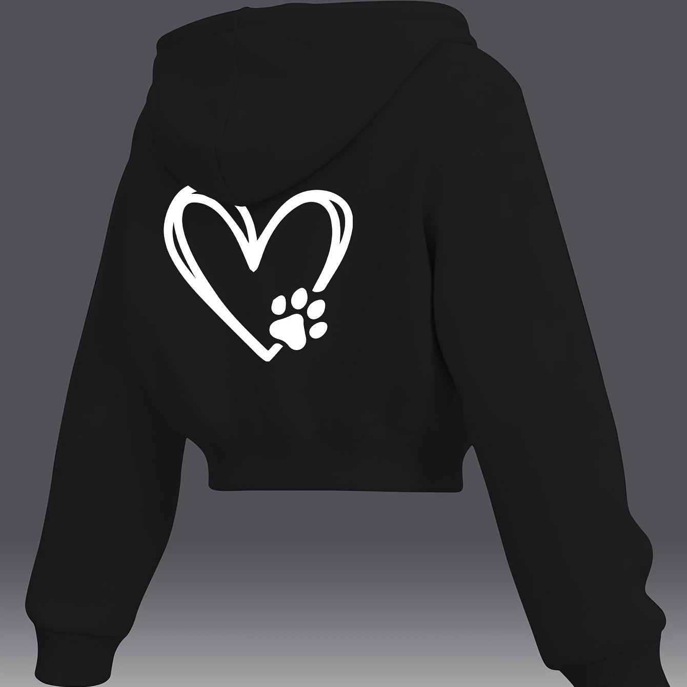 TEMU Autumn/winter Women's Cropped Hoodie, New And Paw Print Combination, Autumn/winter -lined, Pet-themed, Cropped Slim Fit, Cross-border Platform