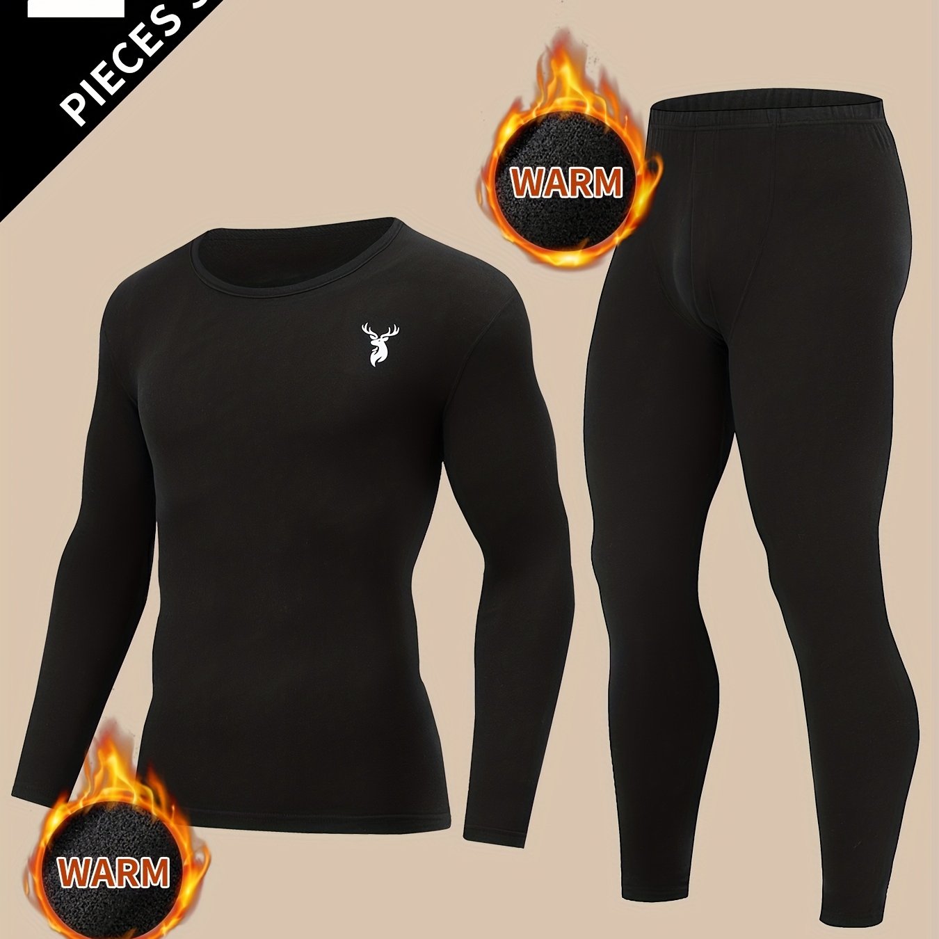 TEMU Set van 2 heren T-shirts met lange mouwen en broeken voor de herfst en winter, warme casual onderlaag, thermische basislaag en warme top met