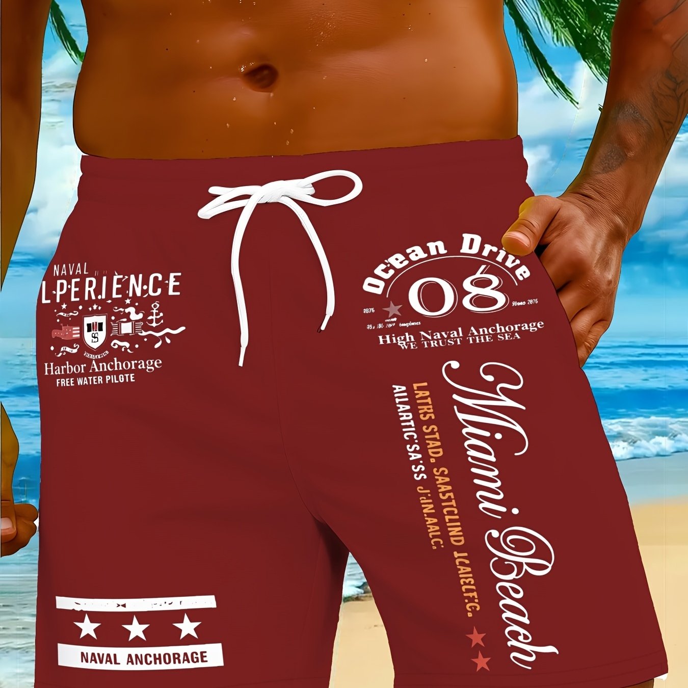 TEMU 's Casual Geometric Print Shorts, Comfortable For Summer Outdoors, , Holiday Gift