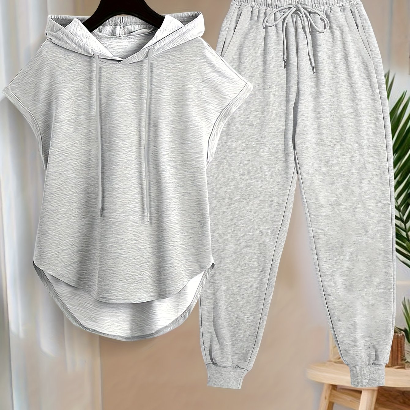 TEMU Completo da donna composto da felpa senza maniche con cappuccio e pantaloni lunghi casual, 2 pezzi