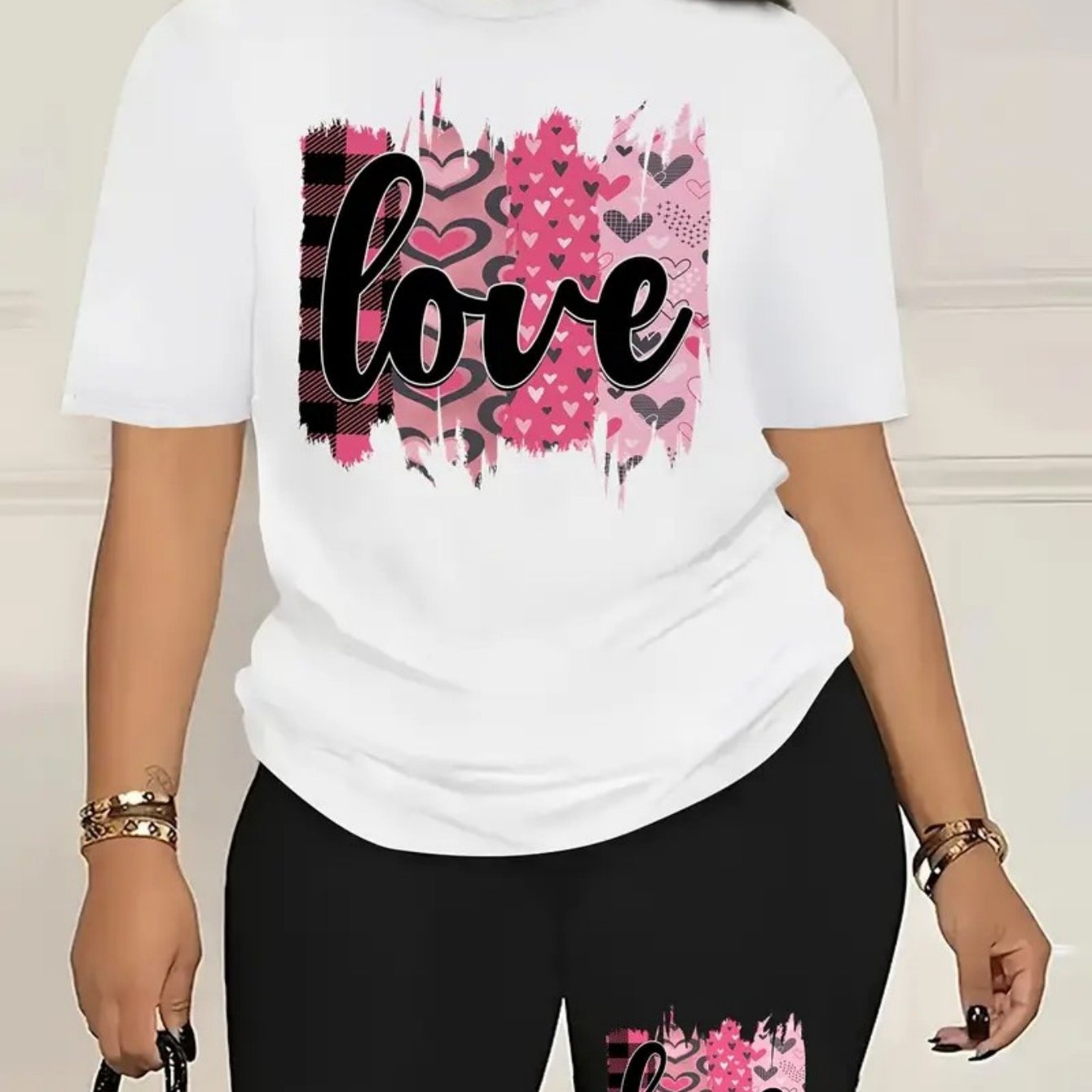 TEMU Fashion Letter Anime Print Women's Round Neck 70% T-shirt, Easy Design, Comfortable And Breathable, Suitable For Daily Casual All-match, Natural