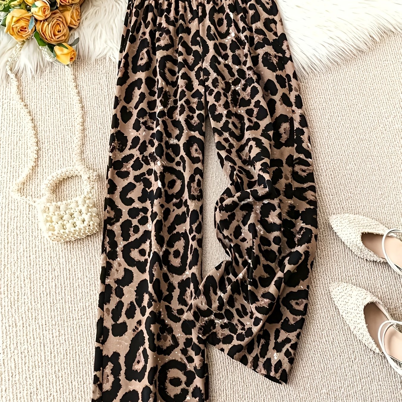 Qd110812 Leopard Print Elastic Waist Long Pants
