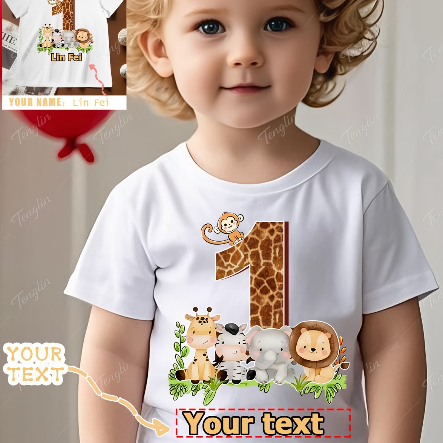 Customizable Birthday T-shirt For Boys Aged 1-8 Featuring Animal Numbers And Personalized Text, With Creative Print Designs Suitable For Casual Wear , Summer, And Autumn