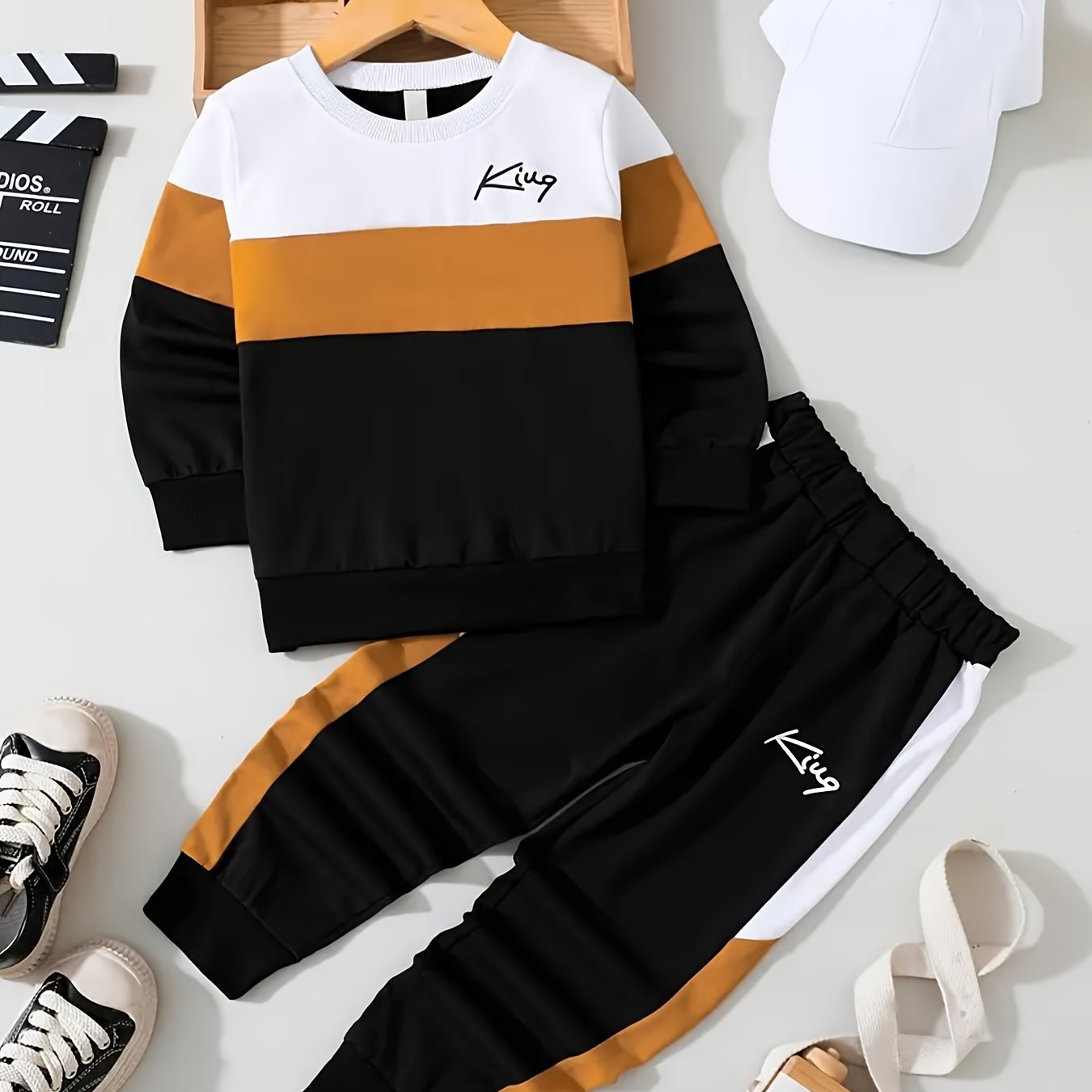 2pcs Spliced Series Set, Kiug Casual Suit Spring And Autumn Style, For Outdoor