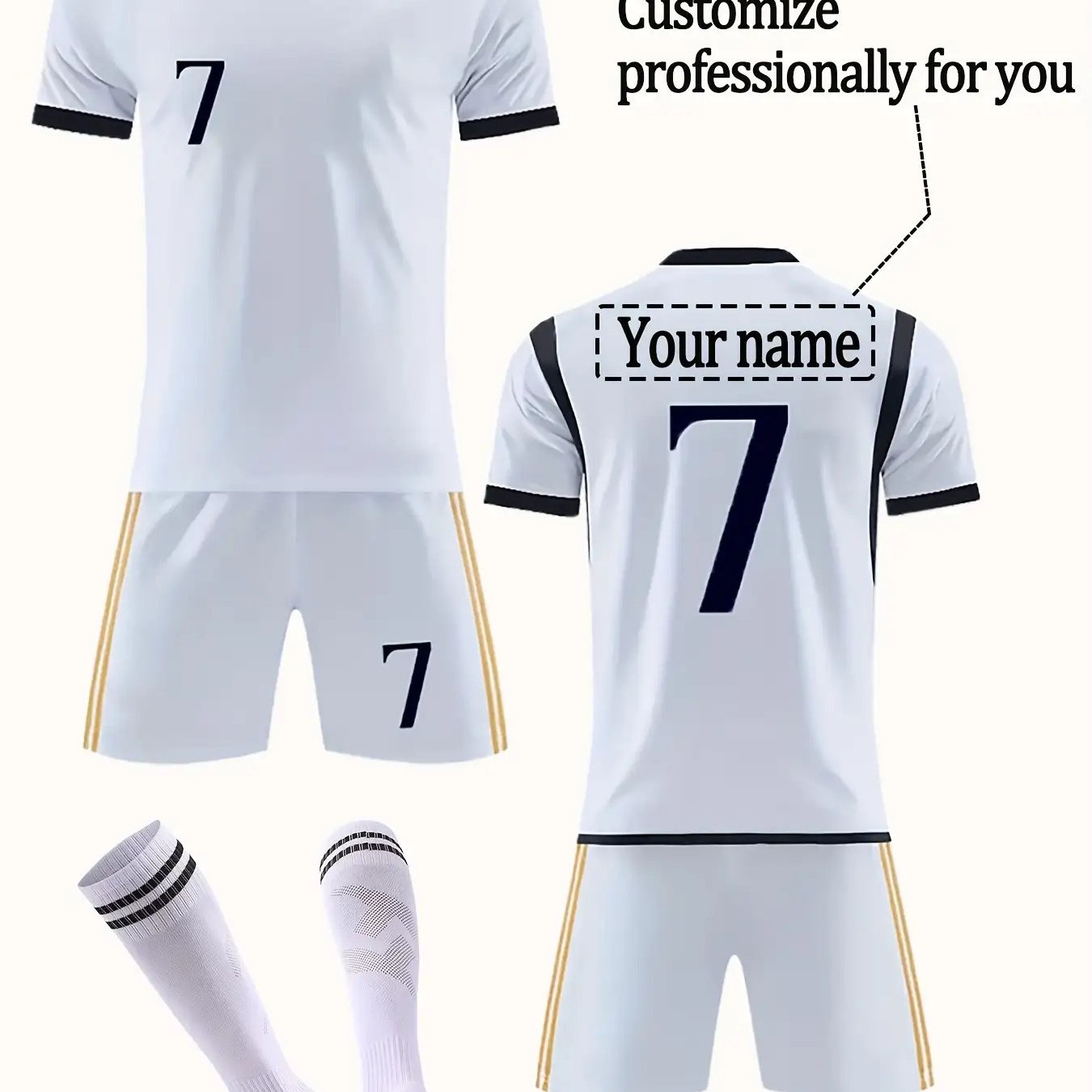 E-shop Personalisierbares 2-teiliges Fußball-Trainingsset – schnelltrocknendes #7 mit personalisiertem Namen, Kurzarm-Shirt Shorts, geeignet für Sport,