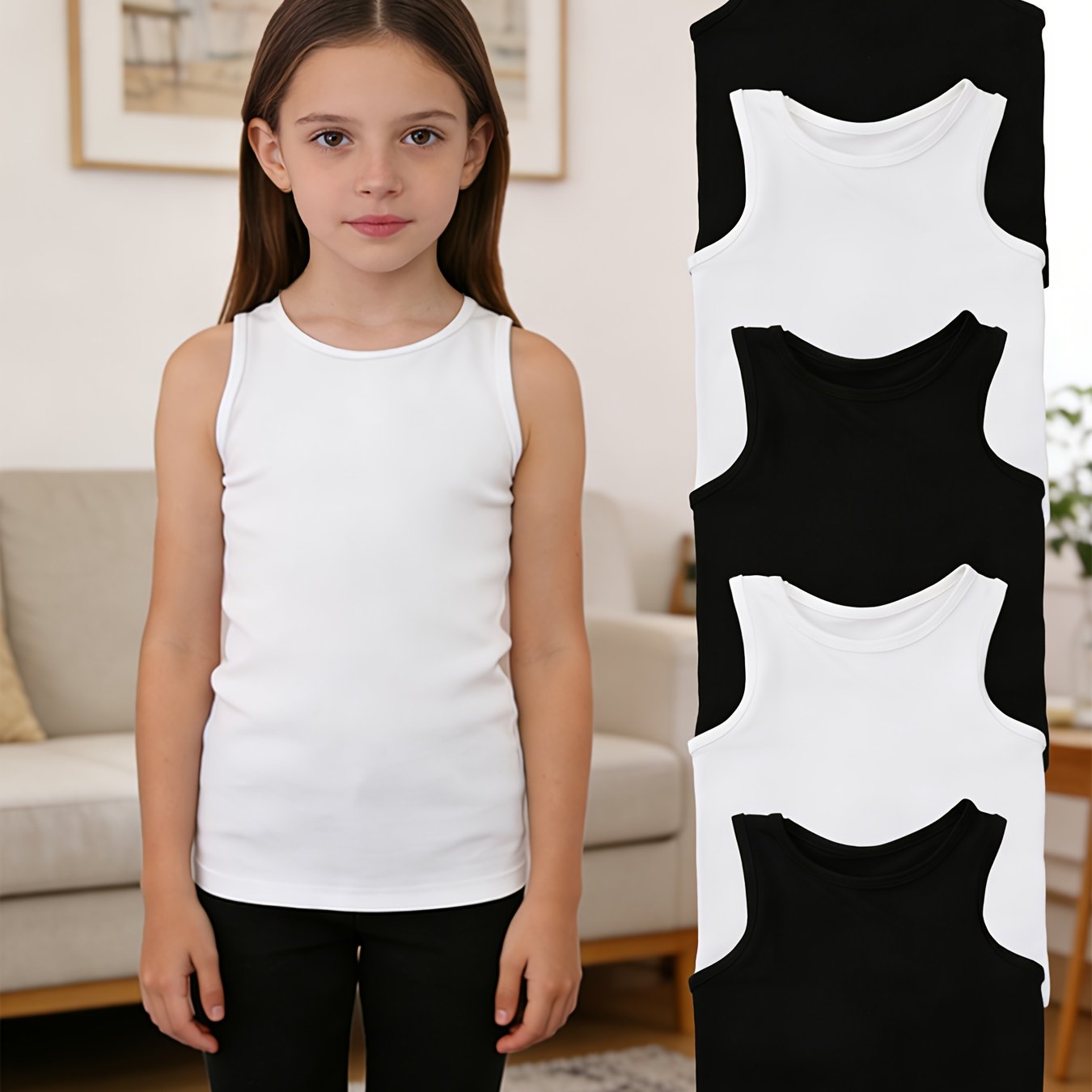 5pcs Kids' Vest Set | And White Sleeveless Inner Layer | Soft And Comfortable Unisex Layer (product Runs Small, Please 1 Size)