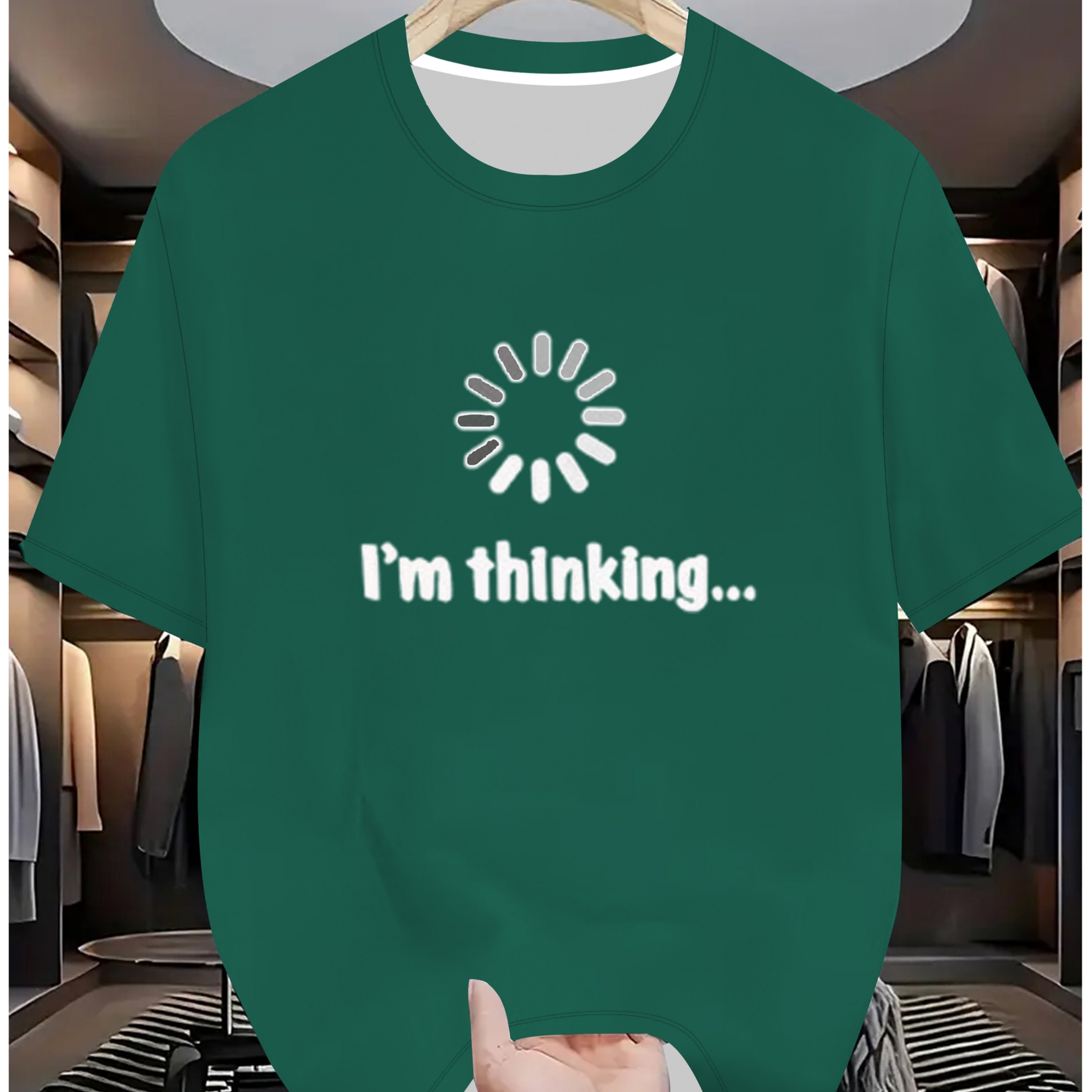TEMU Men's Plus Size Round Neck Fun 'thinking' Loading Graphic Casual Short Sleeve T-shirt