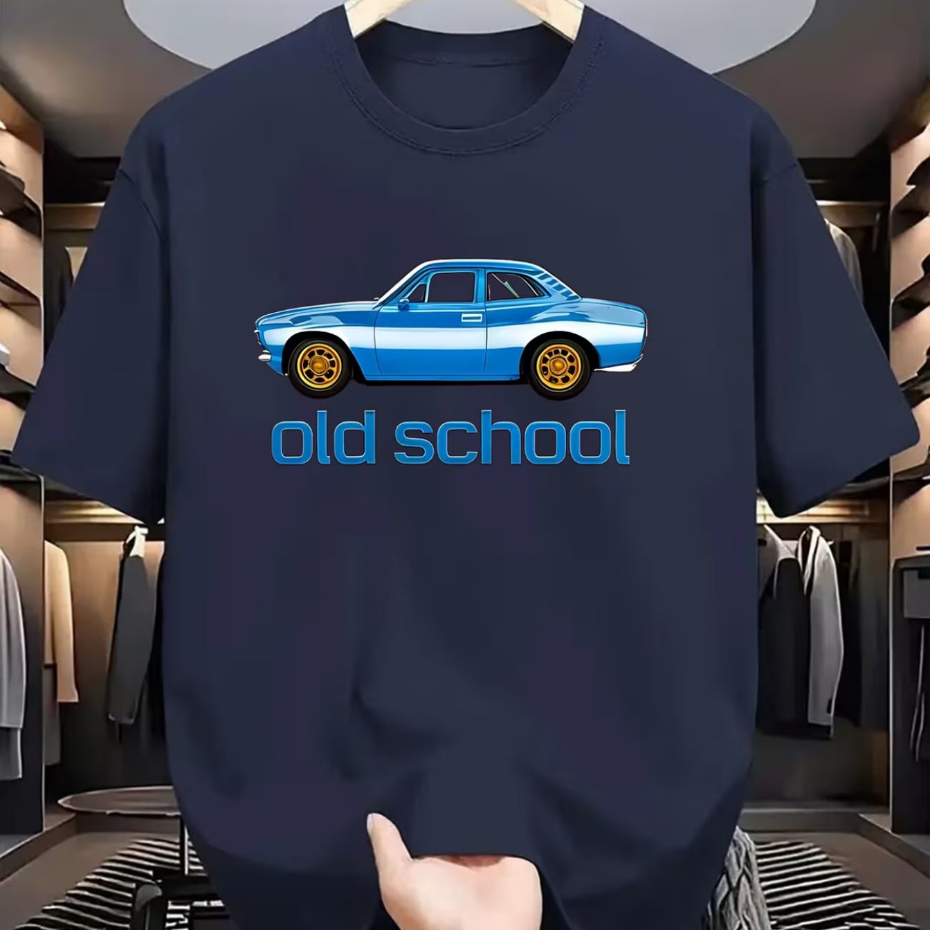 TEMU Men's Casual Wear, Nostalgic Classic Car Theme Creative Print, Fiber Textured Fabric, Regular Multi-occasion Fit, Athletic , Comfortable Trendy