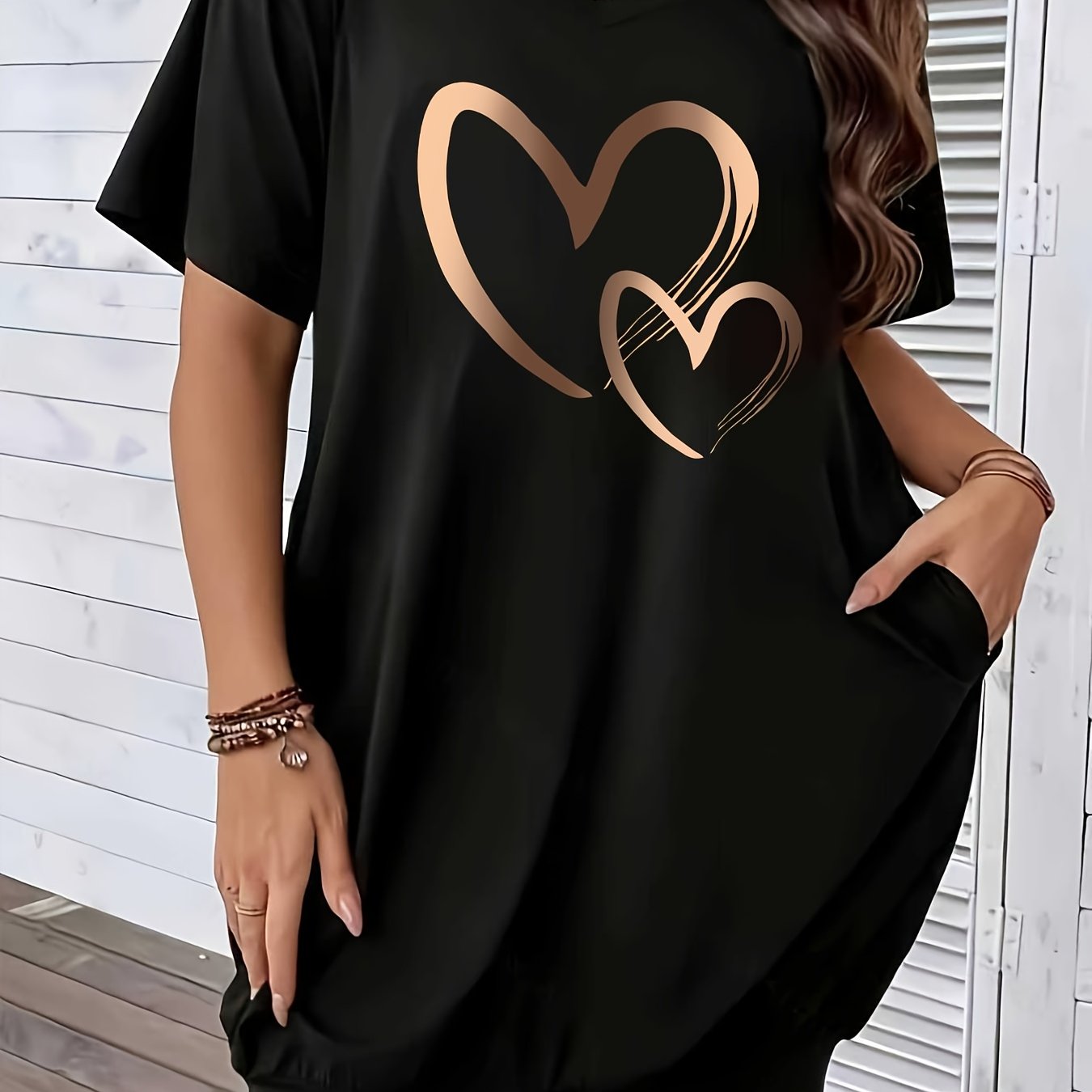 TEMU Plus Size Women's Fashion Geometric V-neck Top