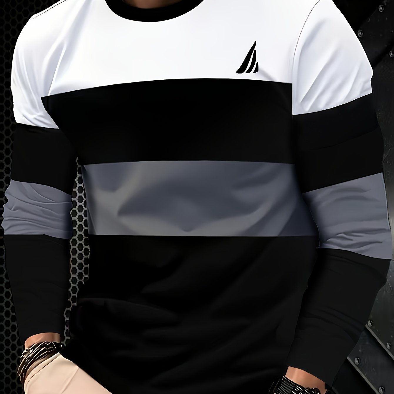 TEMU Men's Stretch Round Neck Long-sleeve T-shirt - Smooth Texture Suitable For Daily & Formal Wear, Spring/autumn Essential Casual Blouse Shirt With