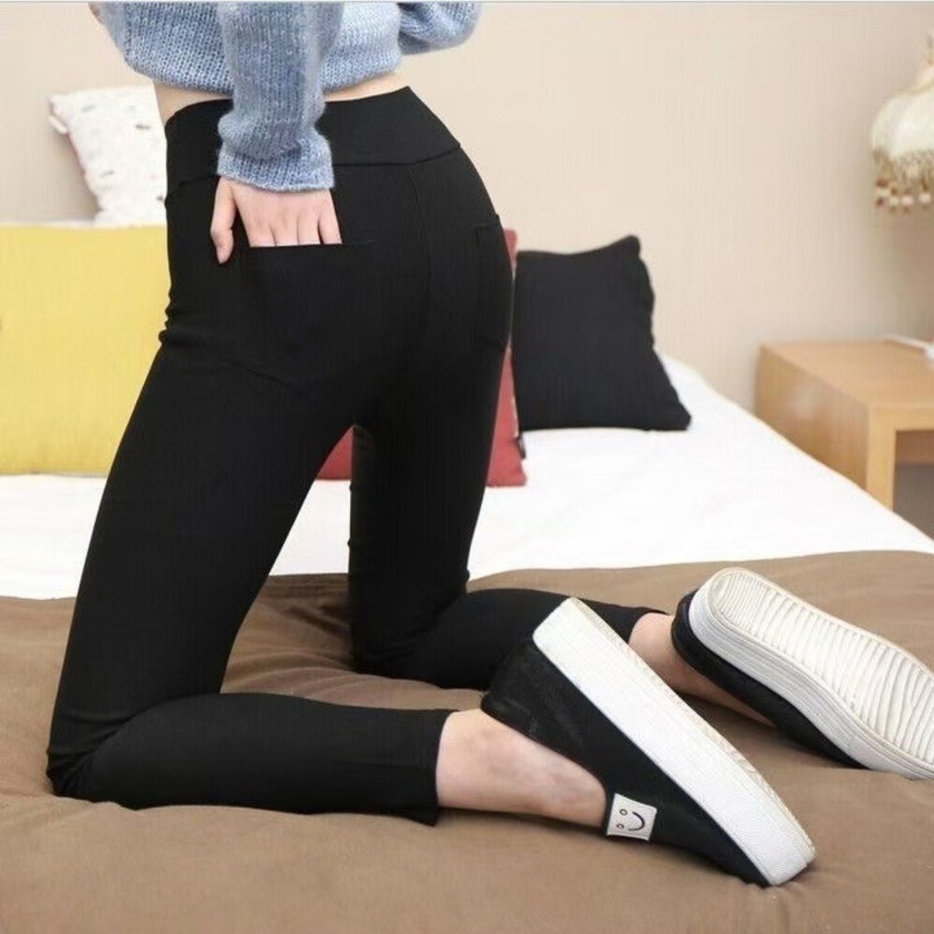 TEMU 【商品名】ストレッチ スキニーパンツ スリムパンツ 万能 ファッション パンツ レディース アウター カジュアル レギンス ブラック 通気性 ギフト
