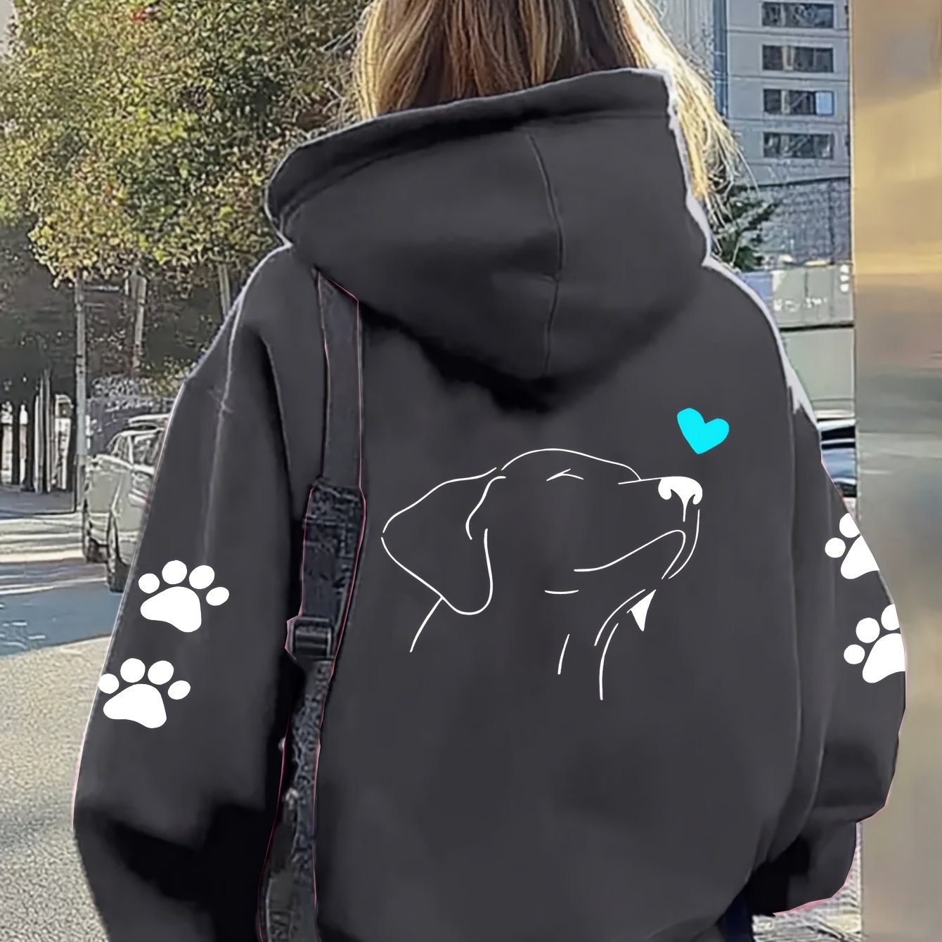 TEMU Women's Printed Hooded Long Sleeved Versatile Jacket, Featuring A Cute Little Dog Element 2025 Niche New Style - Casual Zipper Hoodie With