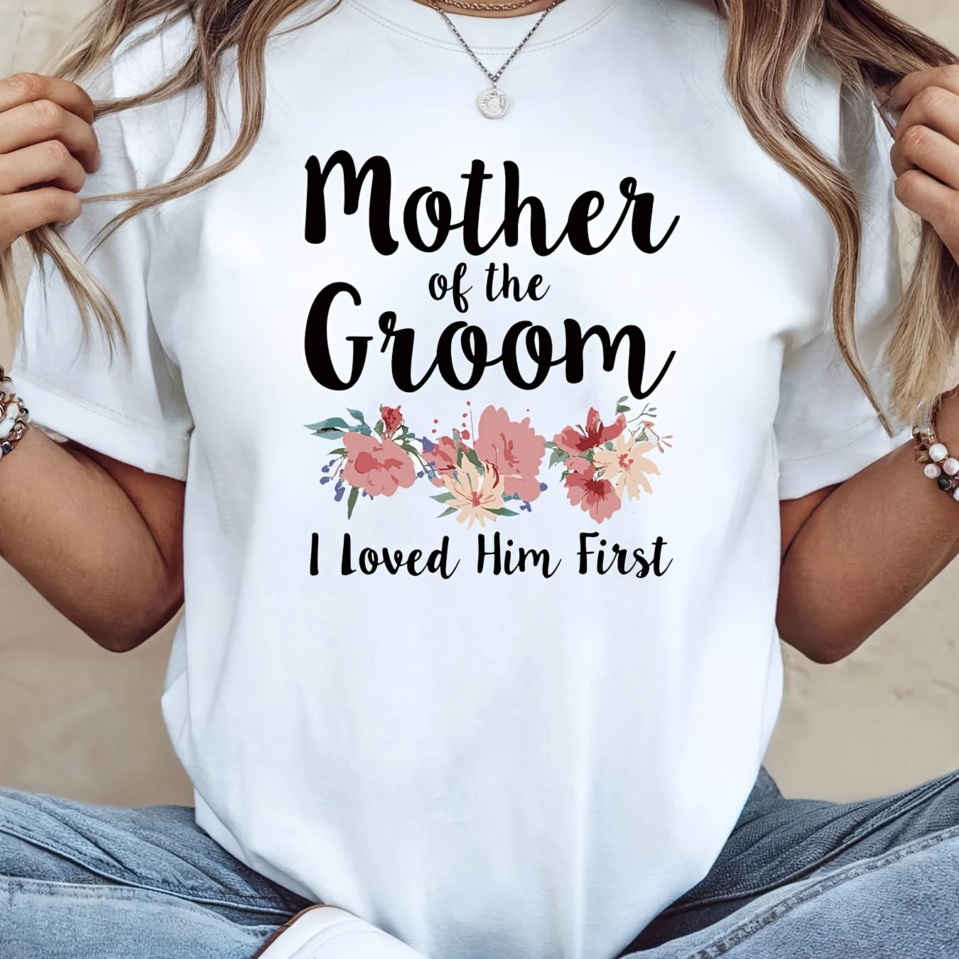 TEMU Women's Mother Of The Groom T-shirt - Wedding Ceremony & Pre-wedding Top, Elegant Short Sleeve Blouse Suitable For Daily Wear, Spring/summer